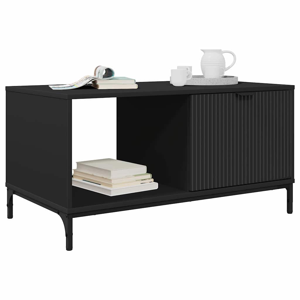 Salontafel met lade Zwart Eiken 90 x 49 x 46 cm Bewerkt hout is nu te koop bij PeponiXL, paradijselijk wonen!
