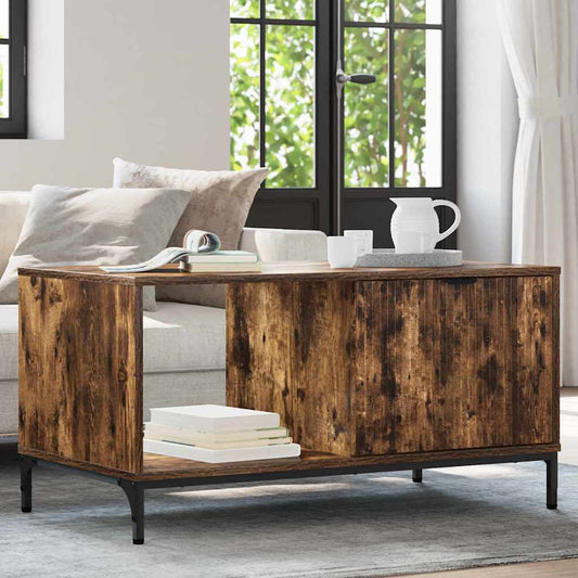 Salontafel met lade Gerookt eiken 90 x 49 x 46 cm Bewerkt hout is nu te koop bij PeponiXL, paradijselijk wonen!