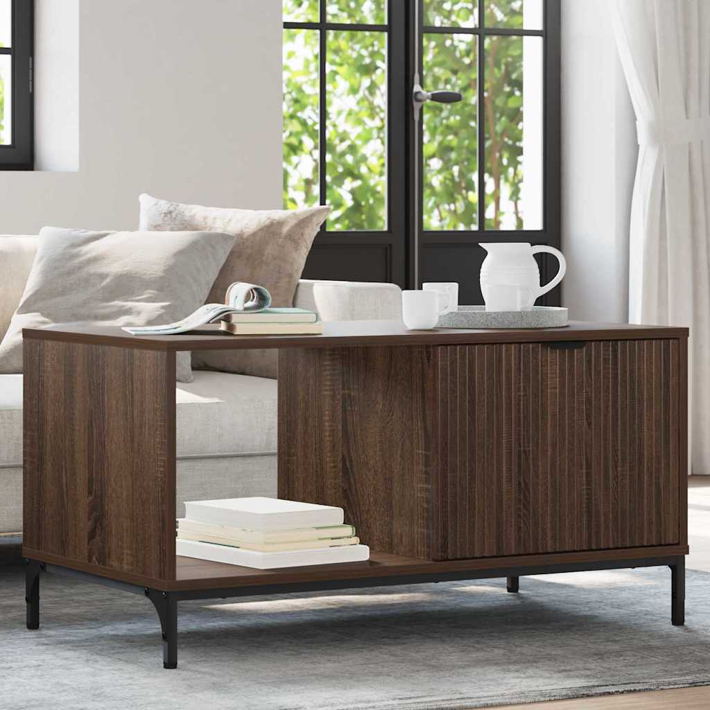 Salontafel met lade Bruin Eiken 90 x 49 x 46 cm Bewerkt hout is nu te koop bij PeponiXL, paradijselijk wonen!