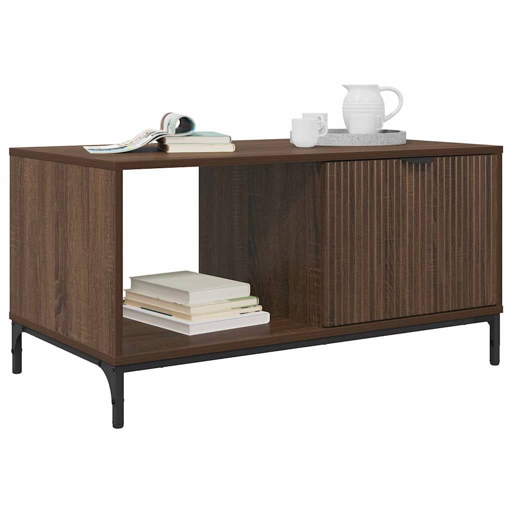 Salontafel met lade Bruin Eiken 90 x 49 x 46 cm Bewerkt hout is nu te koop bij PeponiXL, paradijselijk wonen!