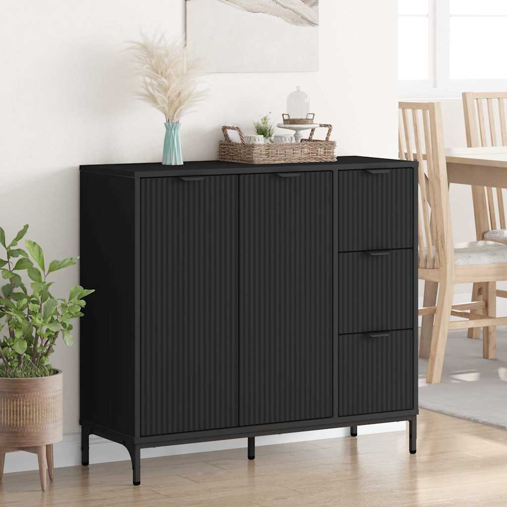 Dressoir Zwart 89,5 x 33 x 82 cm Bewerkt hout is nu te koop bij PeponiXL, paradijselijk wonen!