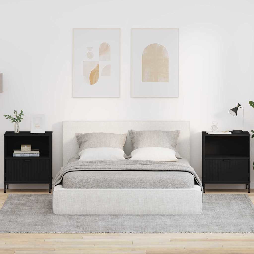Nachtkastjes met lade 2 pcs Zwart 49 x 36 x 61 cm Bewerkt hout is nu te koop bij PeponiXL, paradijselijk wonen!