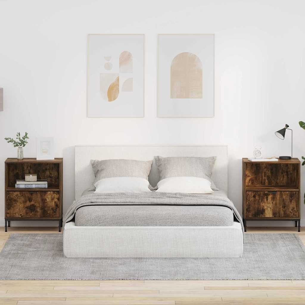 Nachtkastjes 2 pcs Gerookt eiken 49 x 36 x 61 cm Bewerkt hout is nu te koop bij PeponiXL, paradijselijk wonen!
