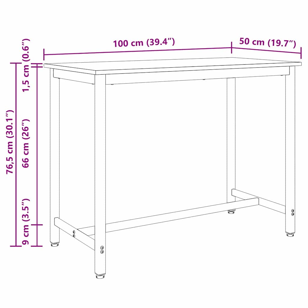 Tafel Zwart Eiken 100 x 50 x 76,5 cm Engineered hout en staal is nu te koop bij PeponiXL, paradijselijk wonen!