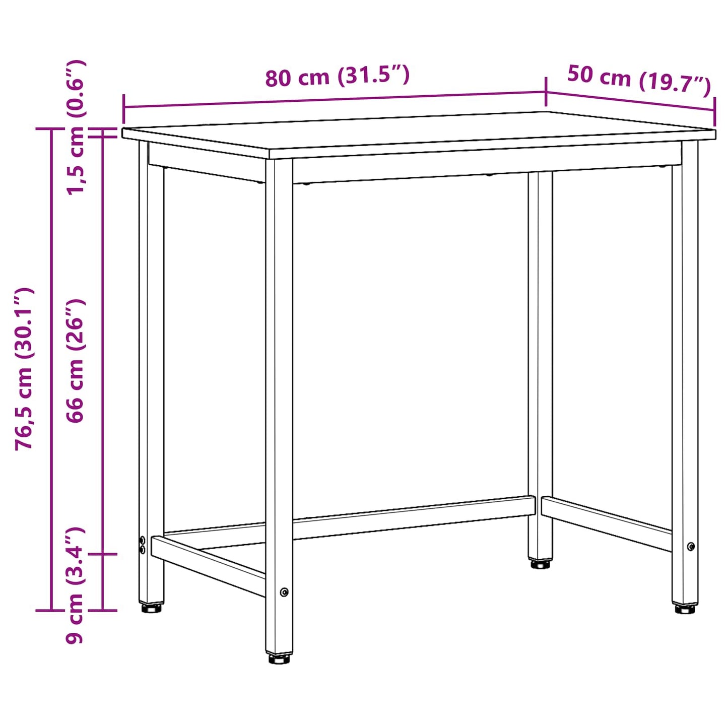 Tafel Zwart Eiken 80 x 50 x 76,5 cm Engineered hout en staal is nu te koop bij PeponiXL, paradijselijk wonen!