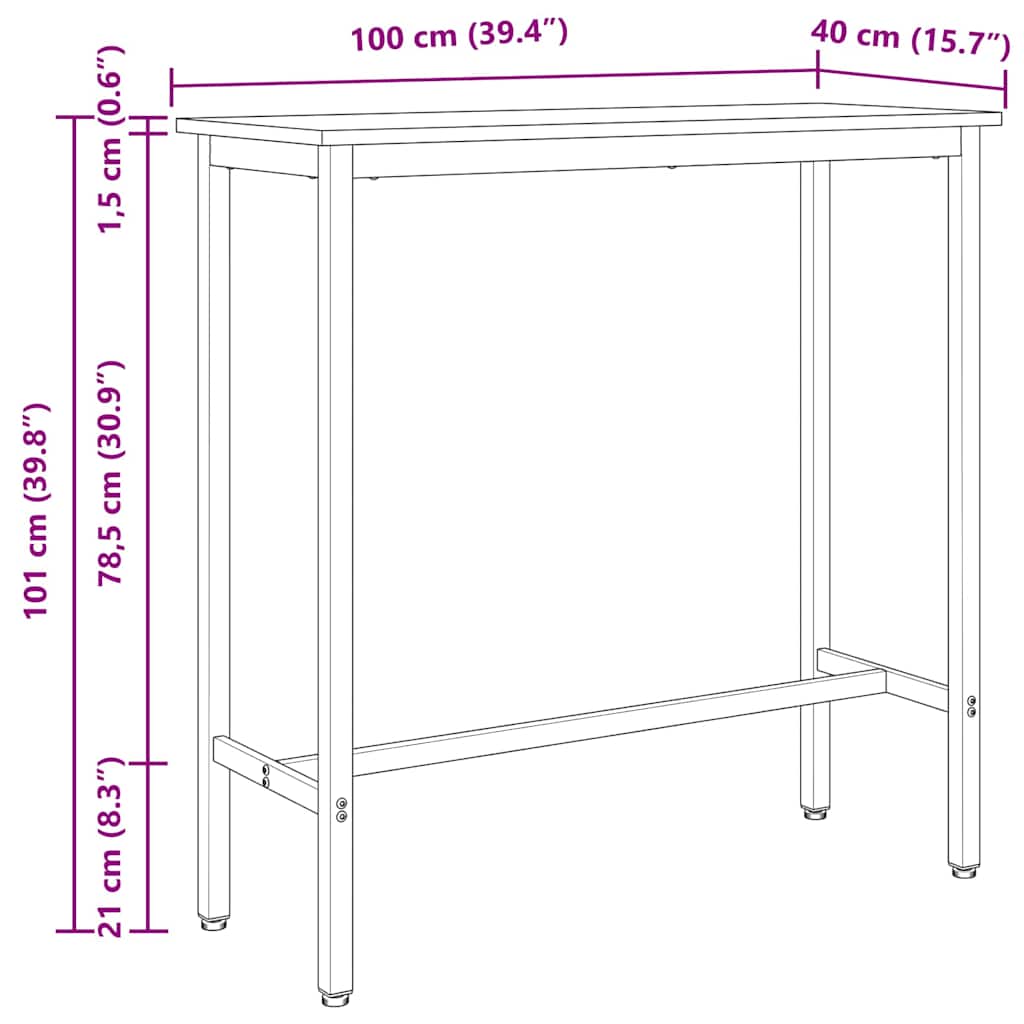 Tafel Naturel 100 x 40 x 101 cm Engineered hout en staal is nu te koop bij PeponiXL, paradijselijk wonen!