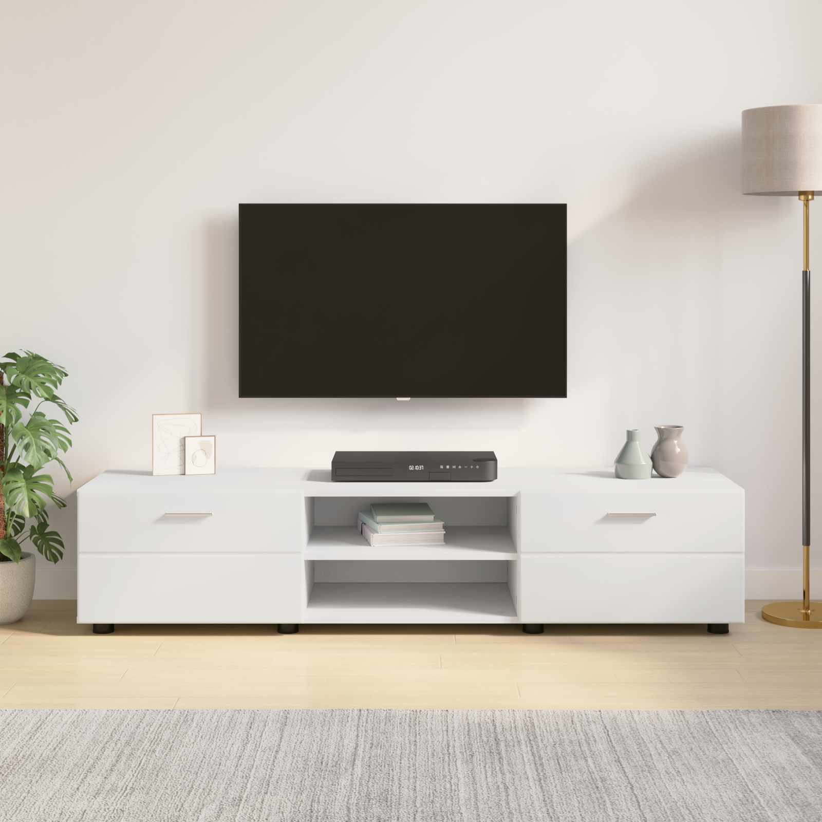 Houten Kast met lade Wit 150 x 39 x 30 cm Bewerkt hout is nu te koop bij PeponiXL, paradijselijk wonen!