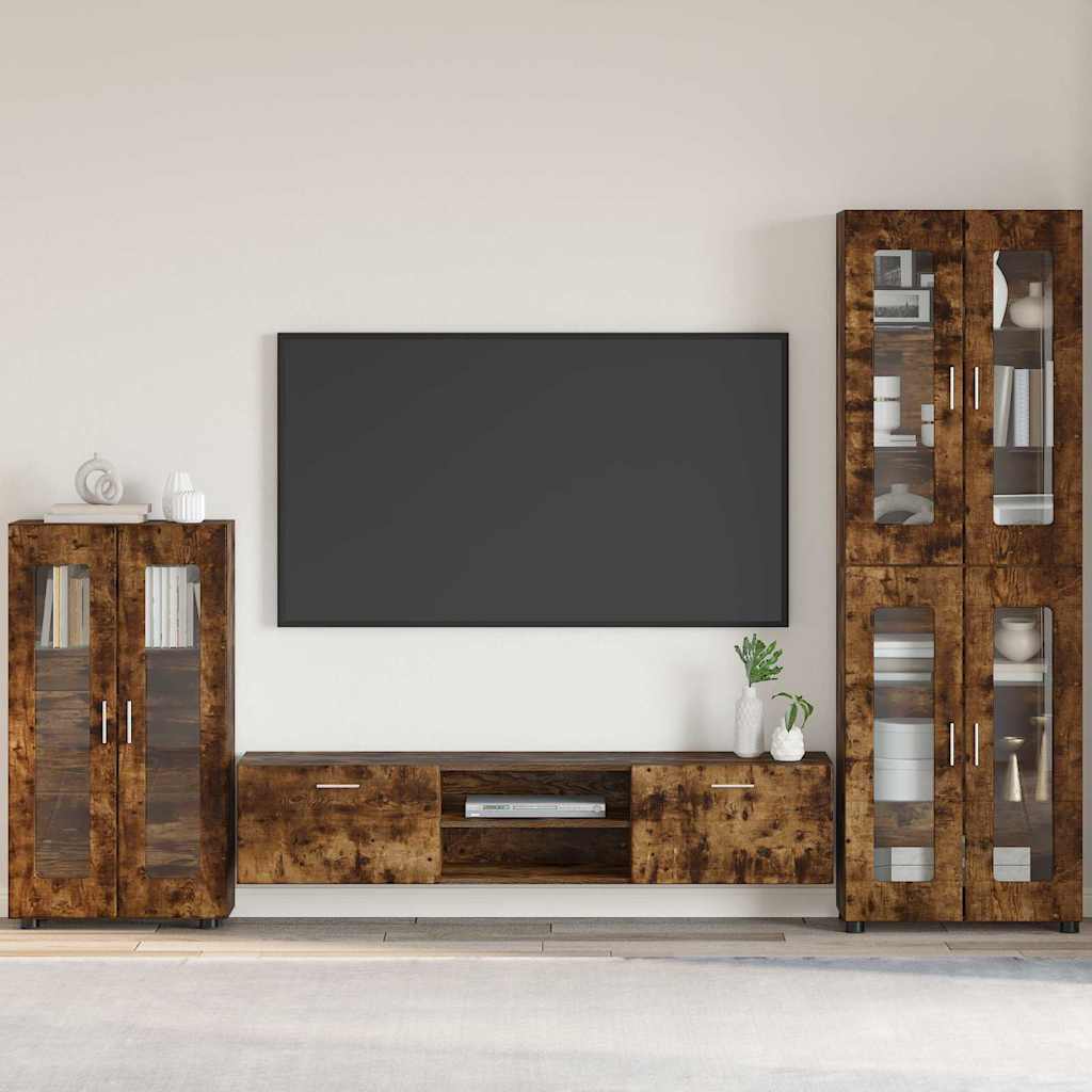 Dressoir FLORIN Gerookt eiken 55,5 x 29 x 100 cm Bewerkt hout is nu te koop bij PeponiXL, paradijselijk wonen!