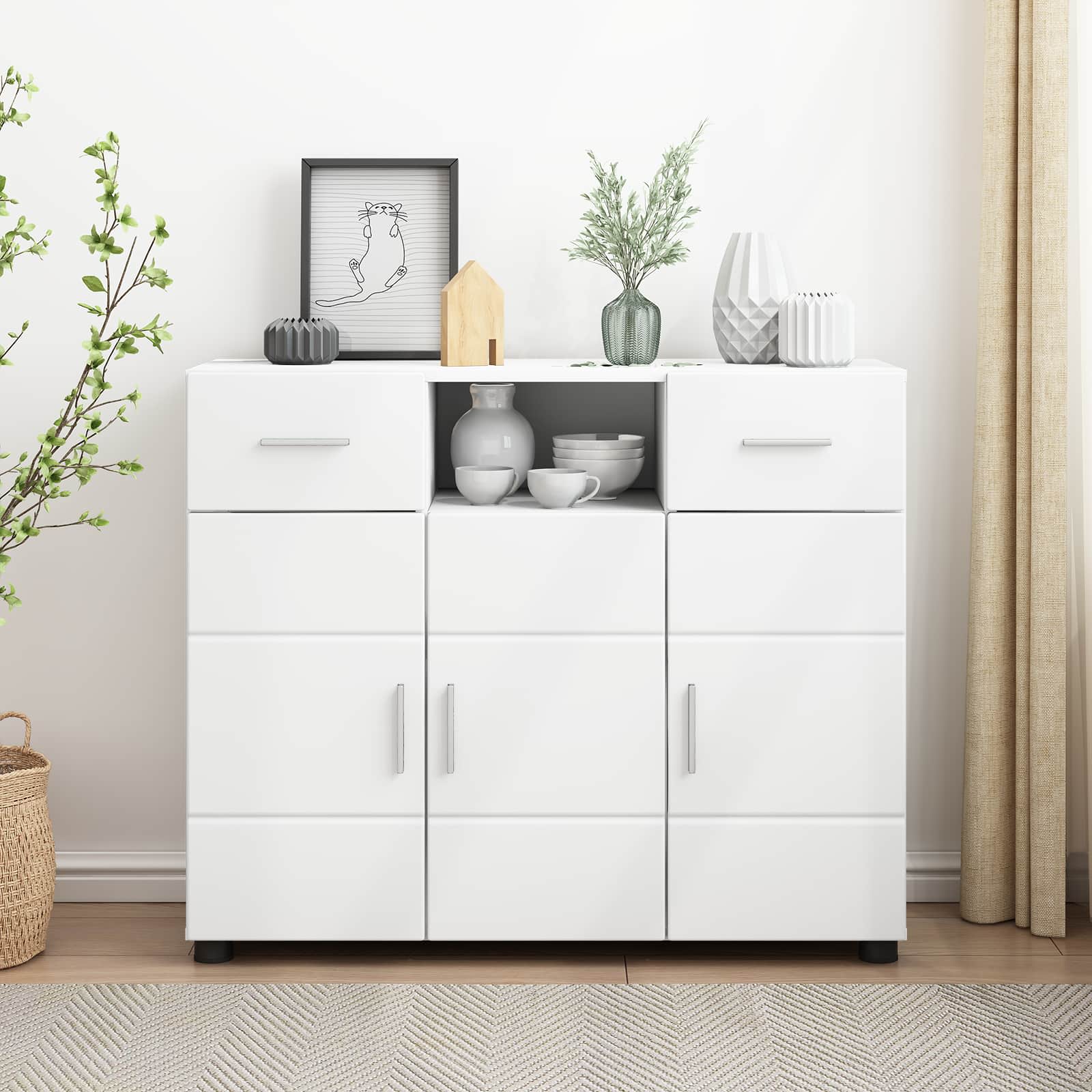 Houten Kast met lade Wit 88,5 x 30,5 x 73 cm Bewerkt hout is nu te koop bij PeponiXL, paradijselijk wonen!