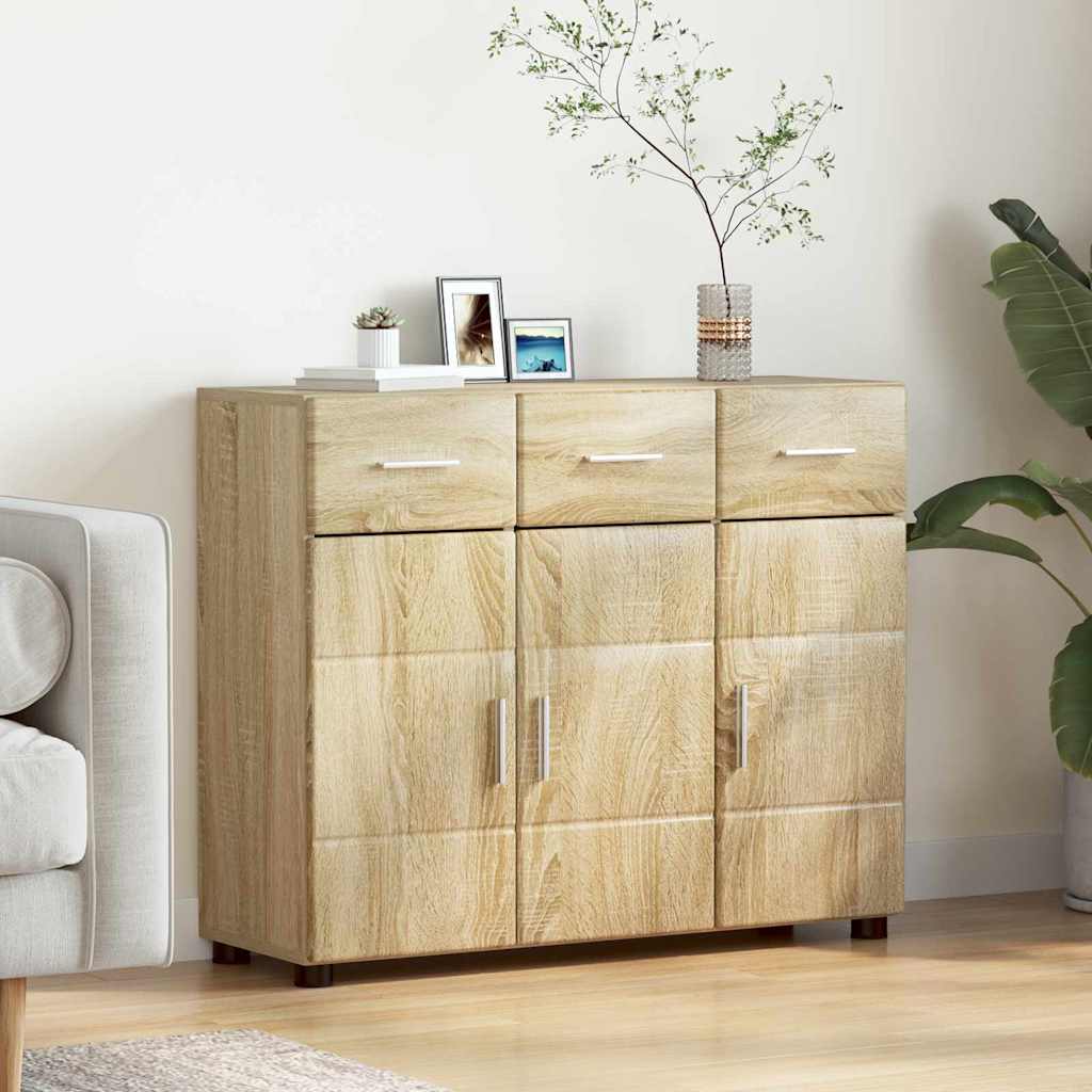 Dressoir FLORIN Sonoma Eiken 88,5 x 30,5 x 73 cm Bewerkt hout is nu te koop bij PeponiXL, paradijselijk wonen!