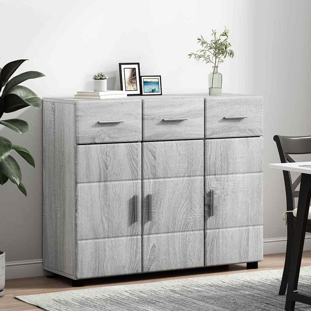 Dressoir FLORIN Grijs Sonoma 88,5 x 30,5 x 73 cm Bewerkt hout is nu te koop bij PeponiXL, paradijselijk wonen!