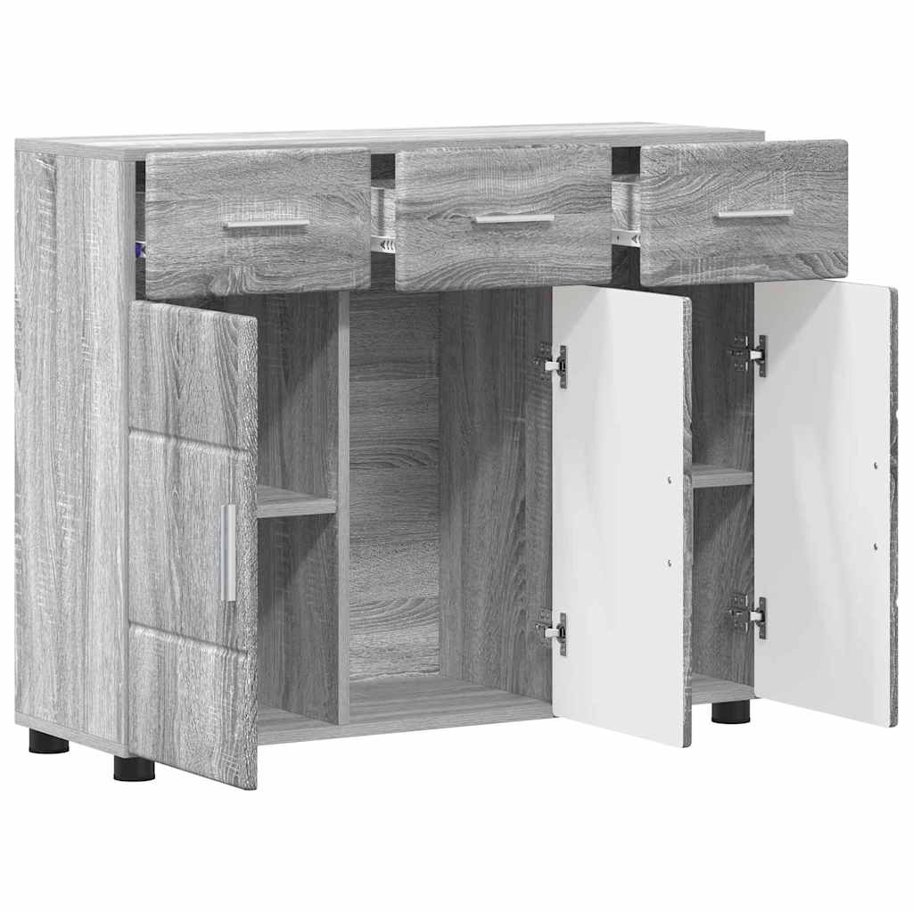 Dressoir FLORIN Grijs Sonoma 88,5 x 30,5 x 73 cm Bewerkt hout is nu te koop bij PeponiXL, paradijselijk wonen!