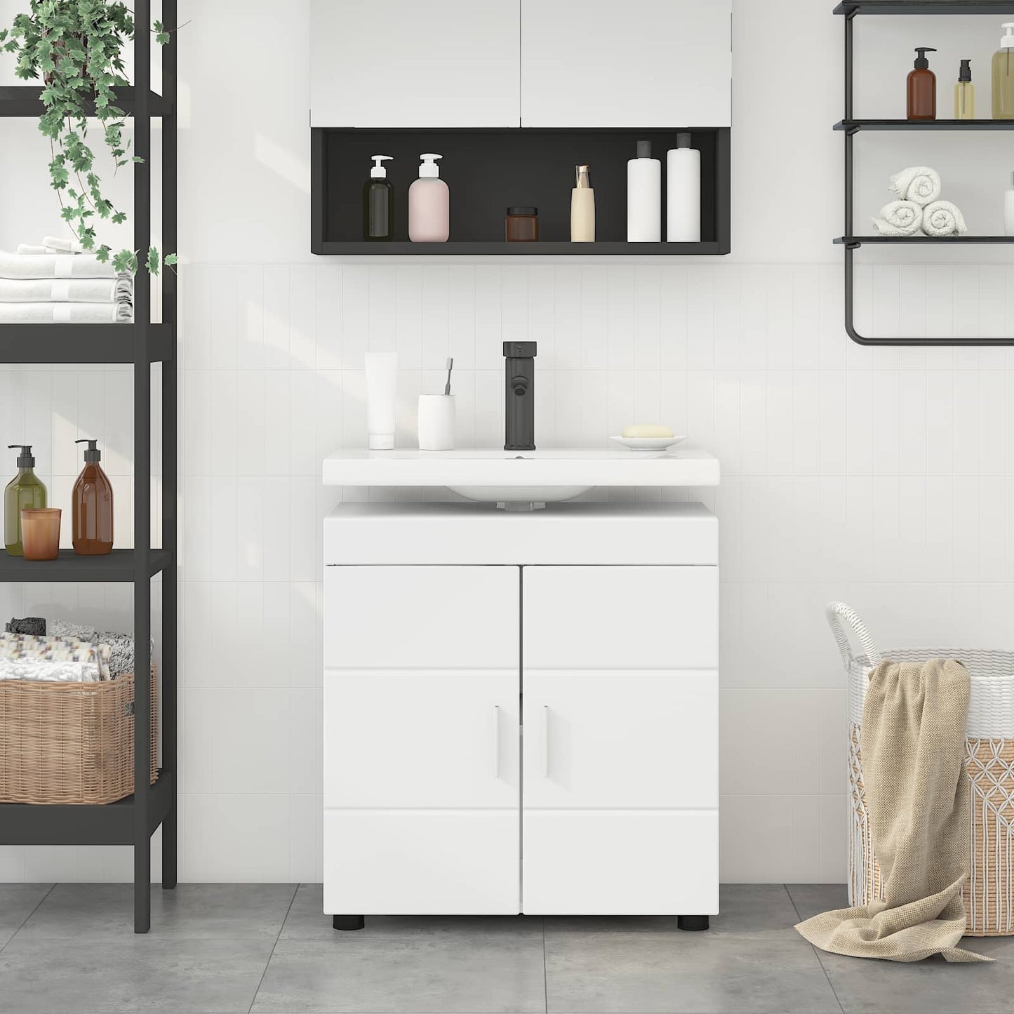 Badkamerkastenset TULUM Wit 60 x 34 x 63 cm Bewerkt hout is nu te koop bij PeponiXL, paradijselijk wonen!