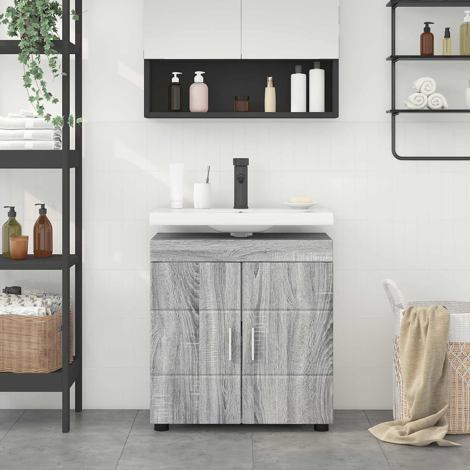 Badkamerkastenset met opslag TULUM Grijs Sonoma 60 x 34 x 63 cm is nu te koop bij PeponiXL, paradijselijk wonen!