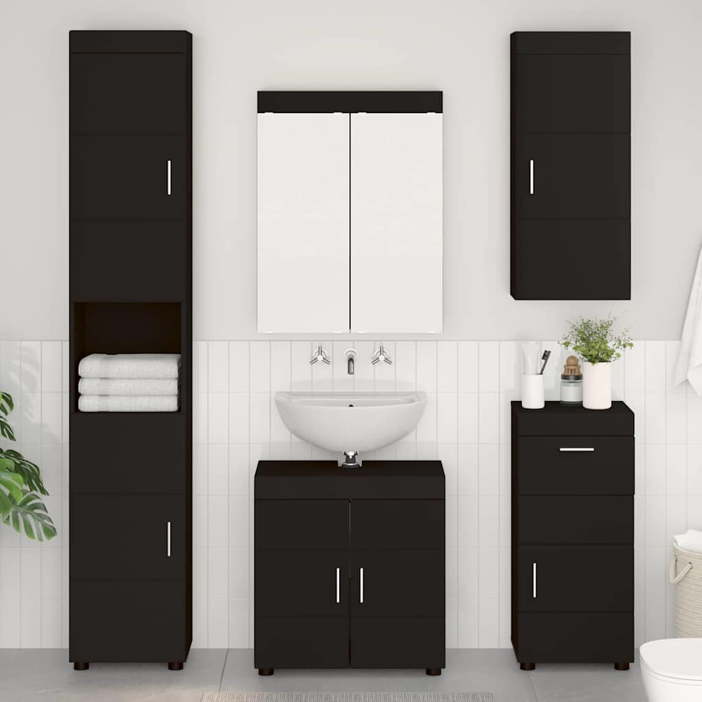 Badkamer wandkast TULUM Zwart 37 x 24,5 x 86 cm Bewerkt hout is nu te koop bij PeponiXL, paradijselijk wonen!