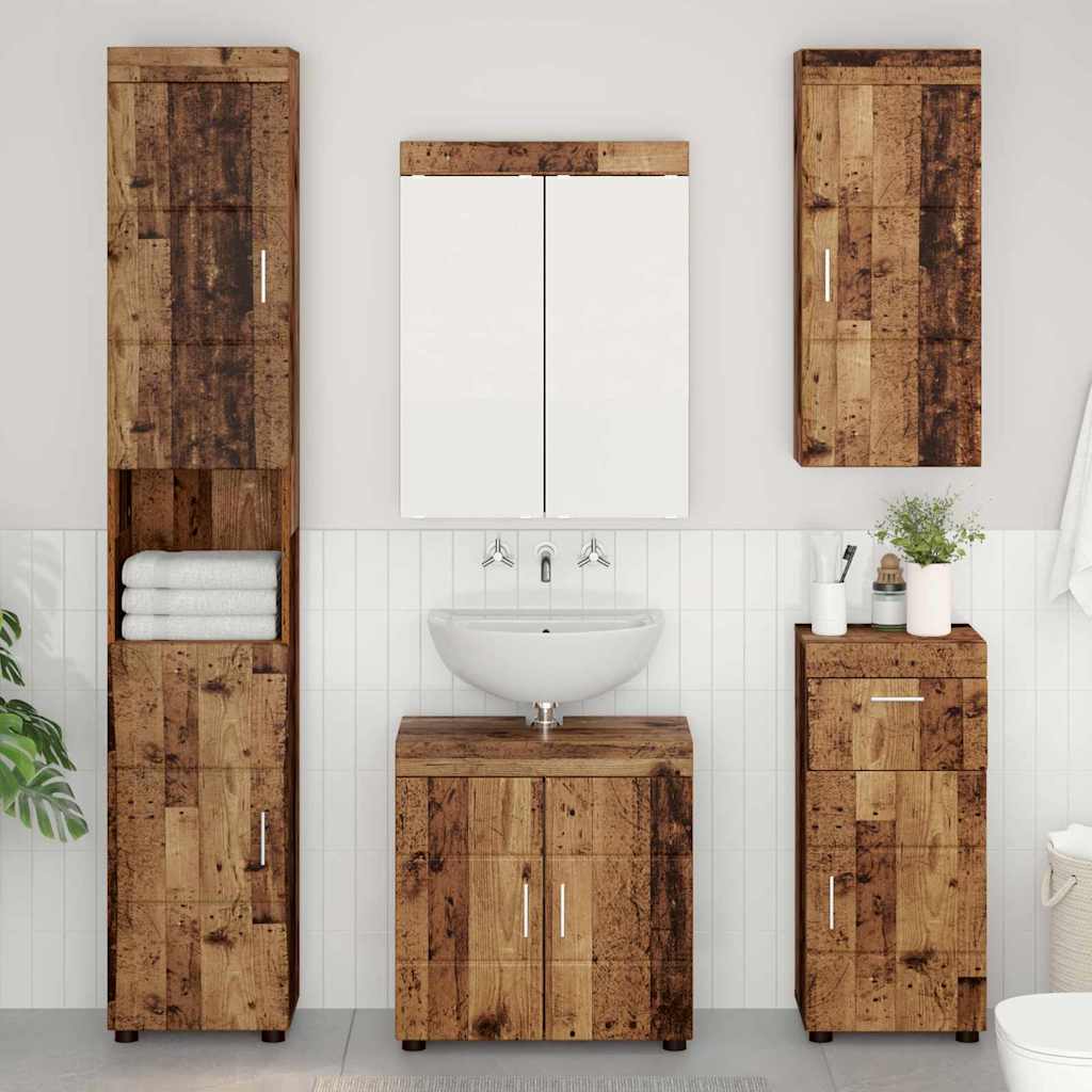 Badkamer wandkast TULUM Oudhout 37 x 24,5 x 86 cm Bewerkt hout is nu te koop bij PeponiXL, paradijselijk wonen!