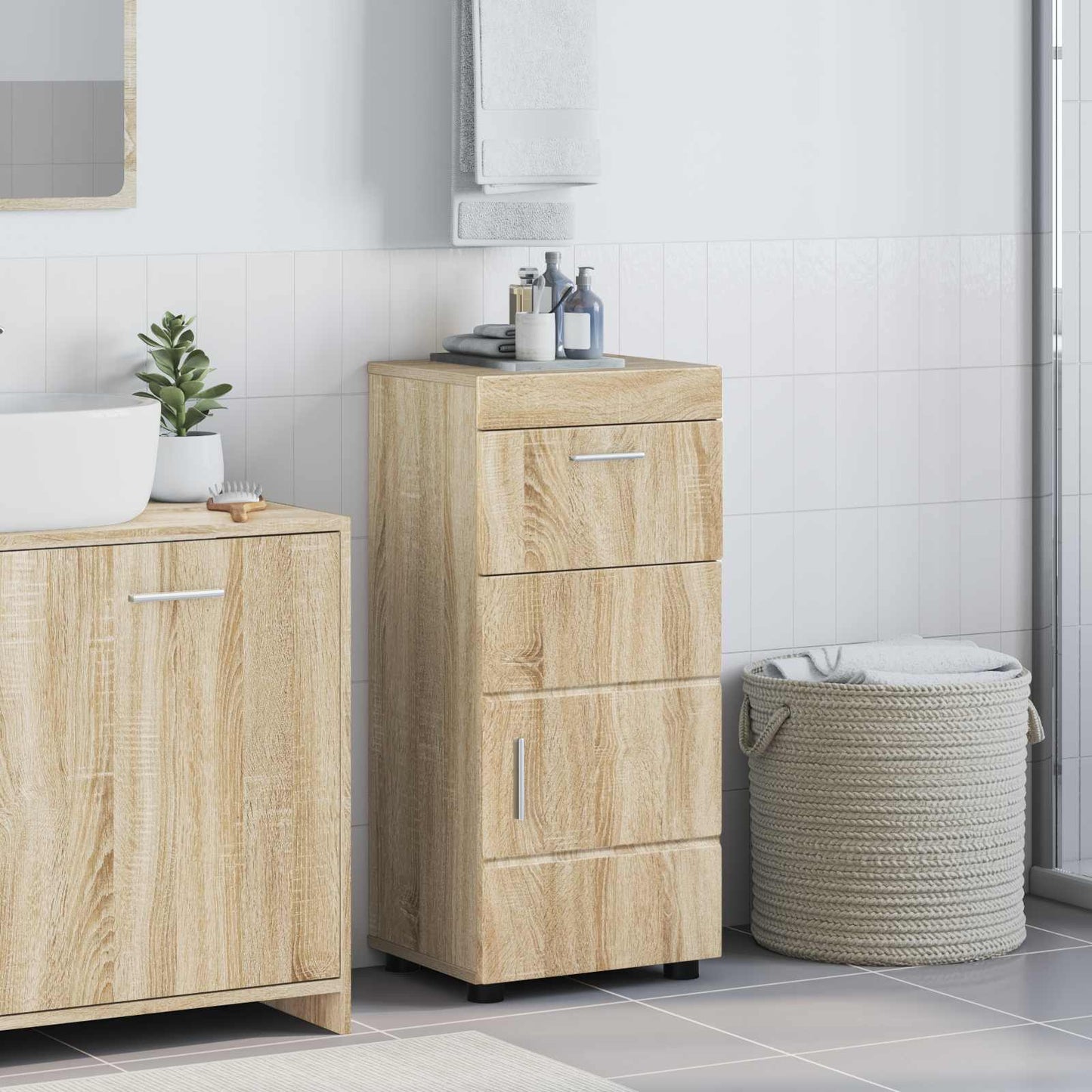 Badkamerkastenset met lade TULUM Sonoma Eiken 37 x 31,5 x 82 cm is nu te koop bij PeponiXL, paradijselijk wonen!