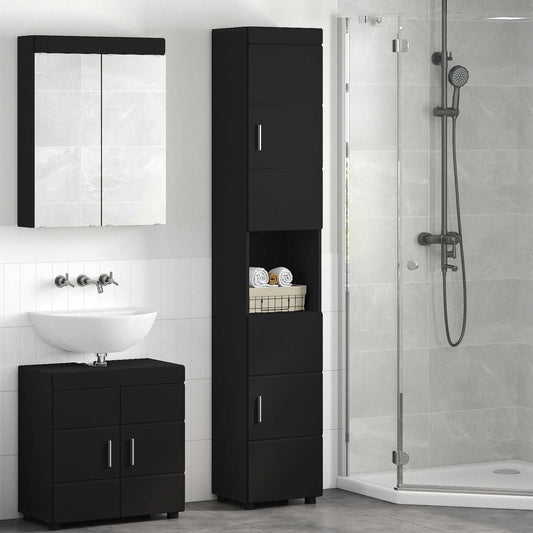 Badkamerkastenset TULUM Zwart 37 x 31,5 x 203 cm Bewerkt hout is nu te koop bij PeponiXL, paradijselijk wonen!