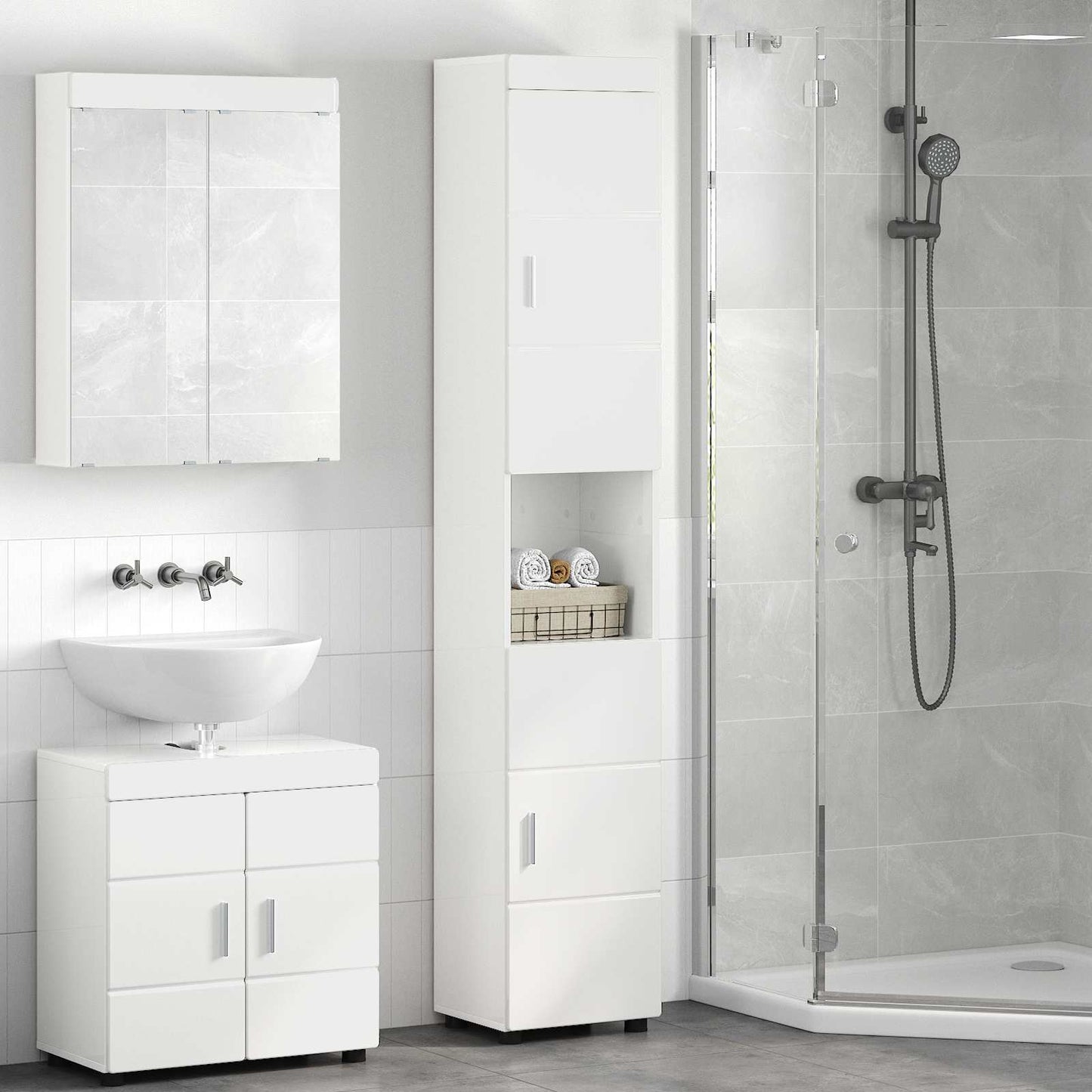 Badkamerkastenset TULUM Hoogglans wit 37 x 31,5 x 203 cm is nu te koop bij PeponiXL, paradijselijk wonen!