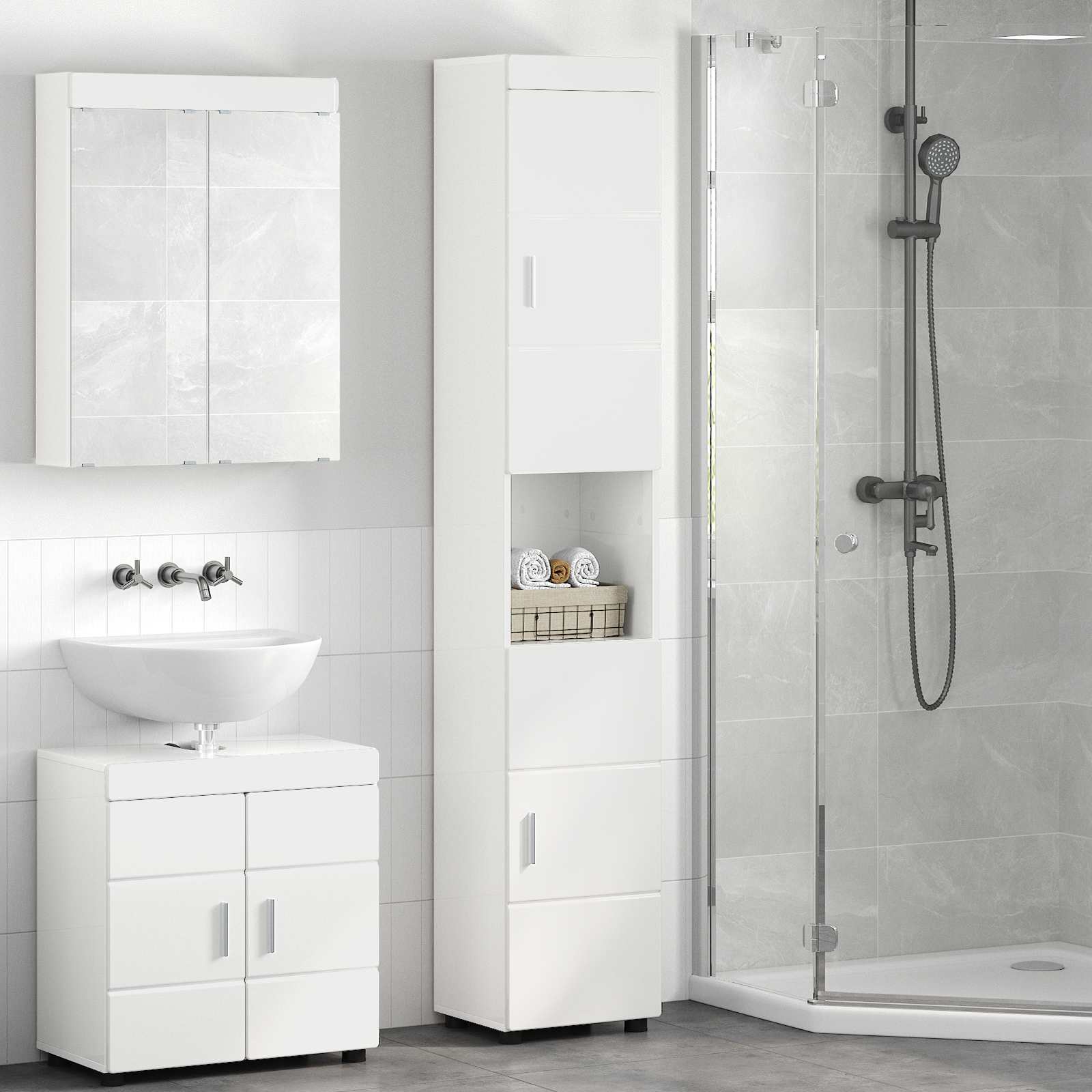 Badkamerkastenset TULUM Hoogglans wit 37 x 31,5 x 203 cm is nu te koop bij PeponiXL, paradijselijk wonen!