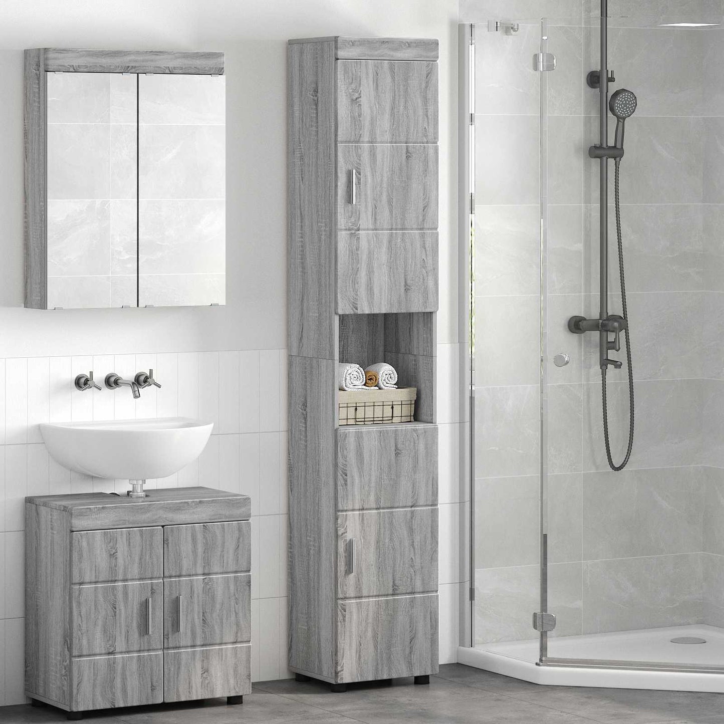 Badkamerkastenset TULUM Grijs Sonoma 37 x 31,5 x 203 cm is nu te koop bij PeponiXL, paradijselijk wonen!