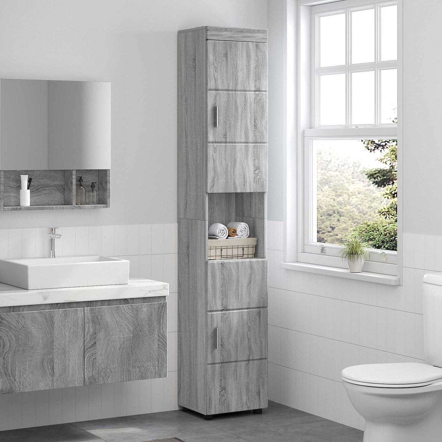 Badkamerkastenset TULUM Grijs Sonoma 37 x 31,5 x 203 cm is nu te koop bij PeponiXL, paradijselijk wonen!