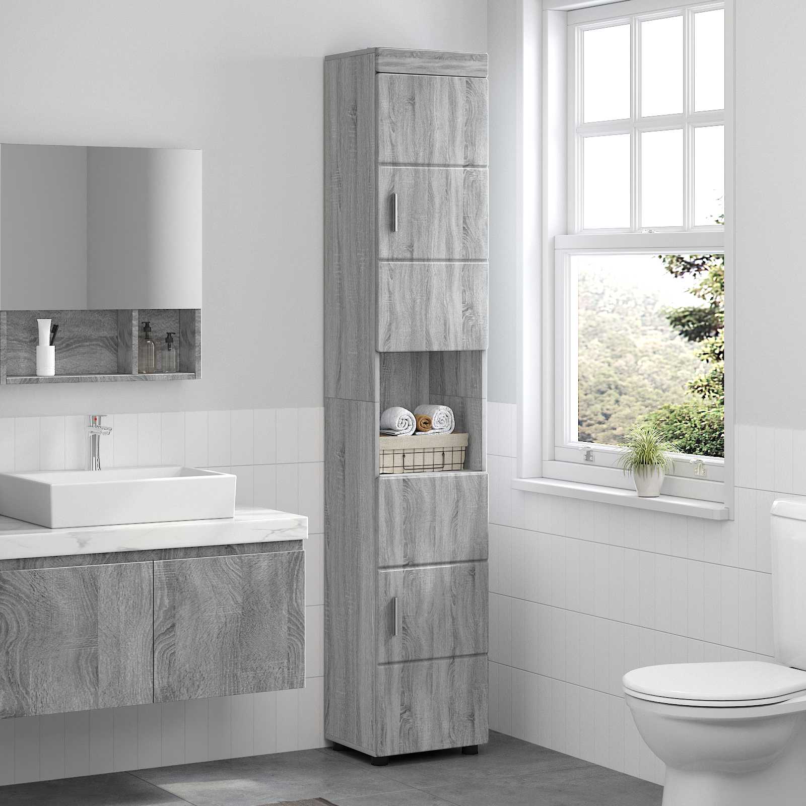 Badkamerkastenset TULUM Grijs Sonoma 37 x 31,5 x 203 cm is nu te koop bij PeponiXL, paradijselijk wonen!