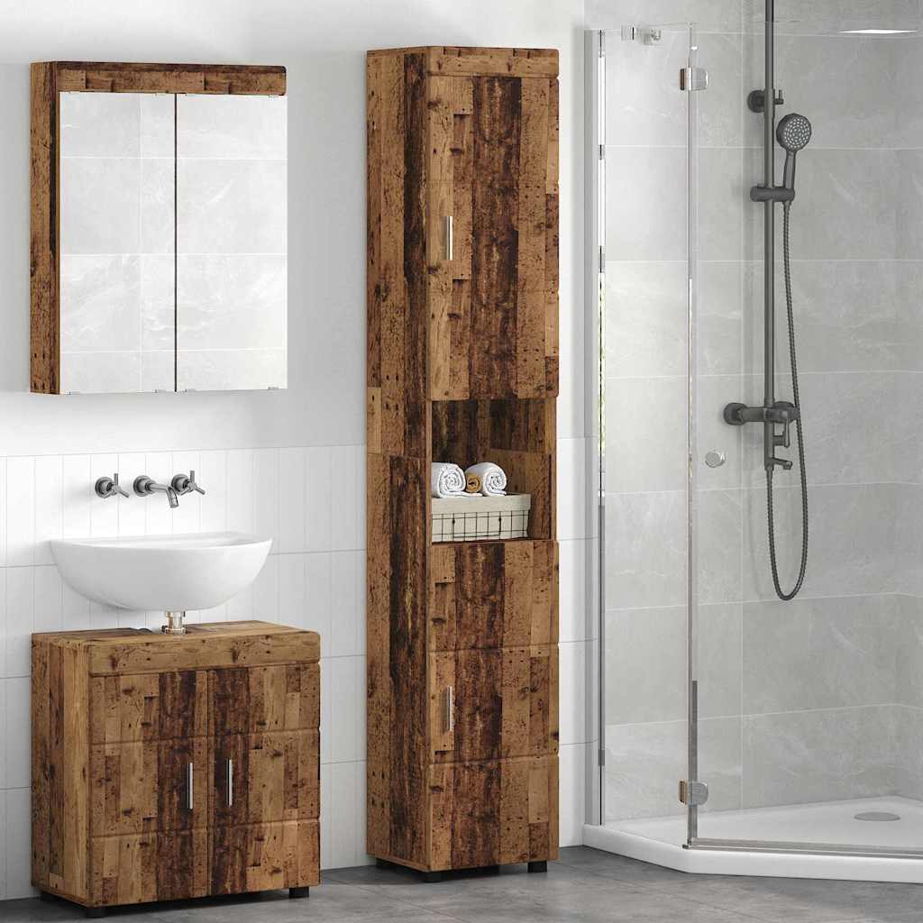 Badkamerkastenset TULUM Oudhout 37 x 31,5 x 203 cm Bewerkt hout is nu te koop bij PeponiXL, paradijselijk wonen!