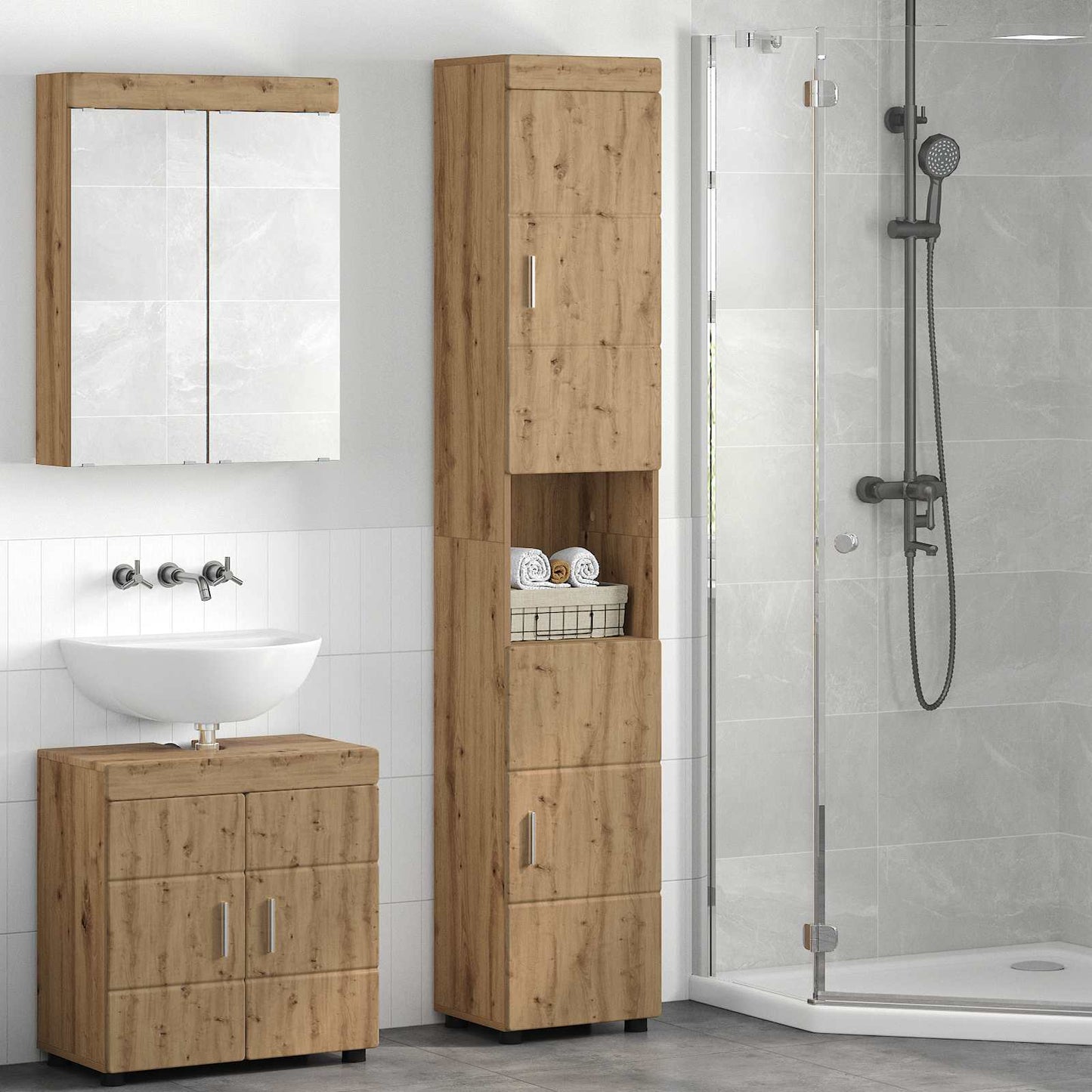 Badkamerkastenset TULUM Artisan Eiken 37 x 31,5 x 203 cm is nu te koop bij PeponiXL, paradijselijk wonen!