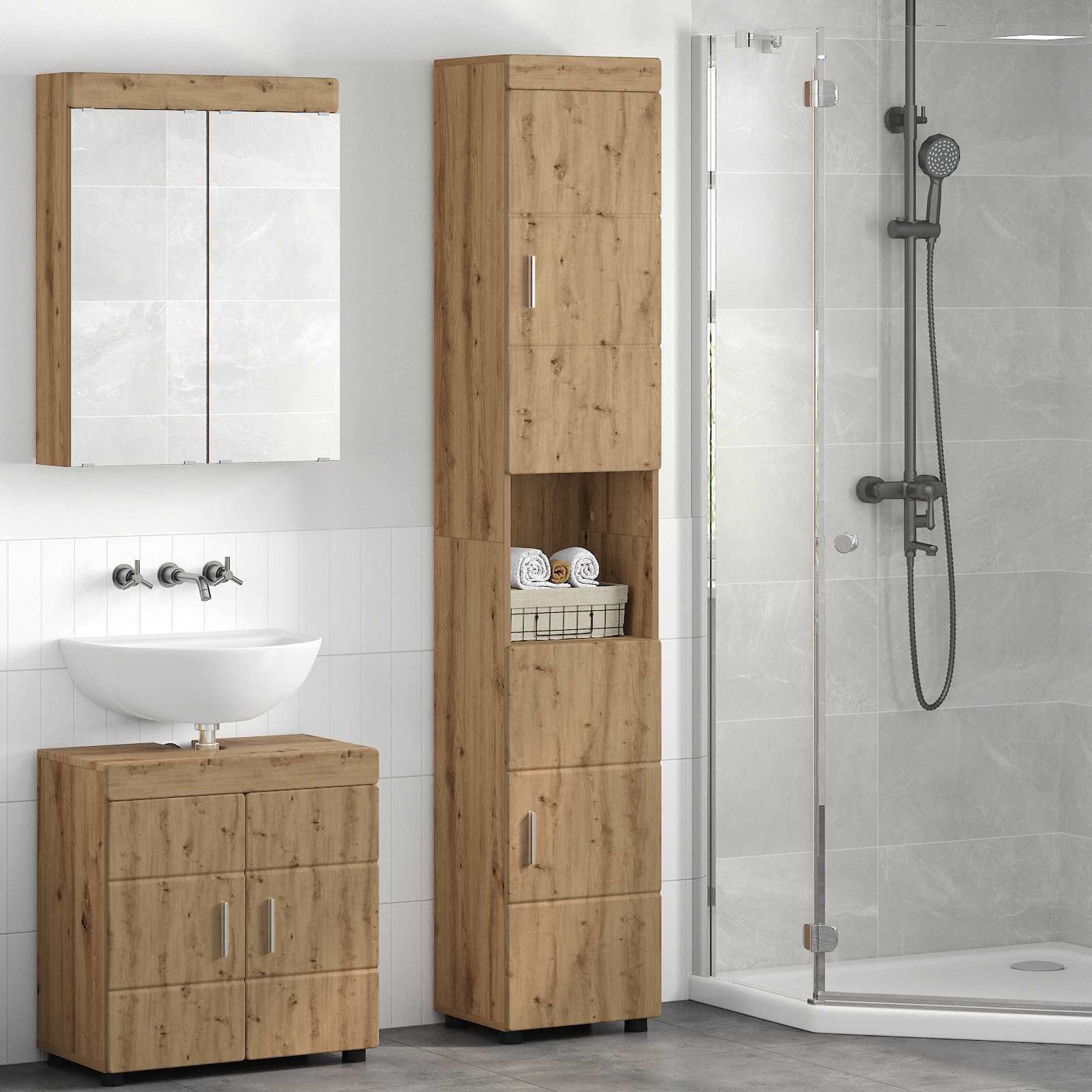 Badkamerkastenset TULUM Artisan Eiken 37 x 31,5 x 203 cm is nu te koop bij PeponiXL, paradijselijk wonen!