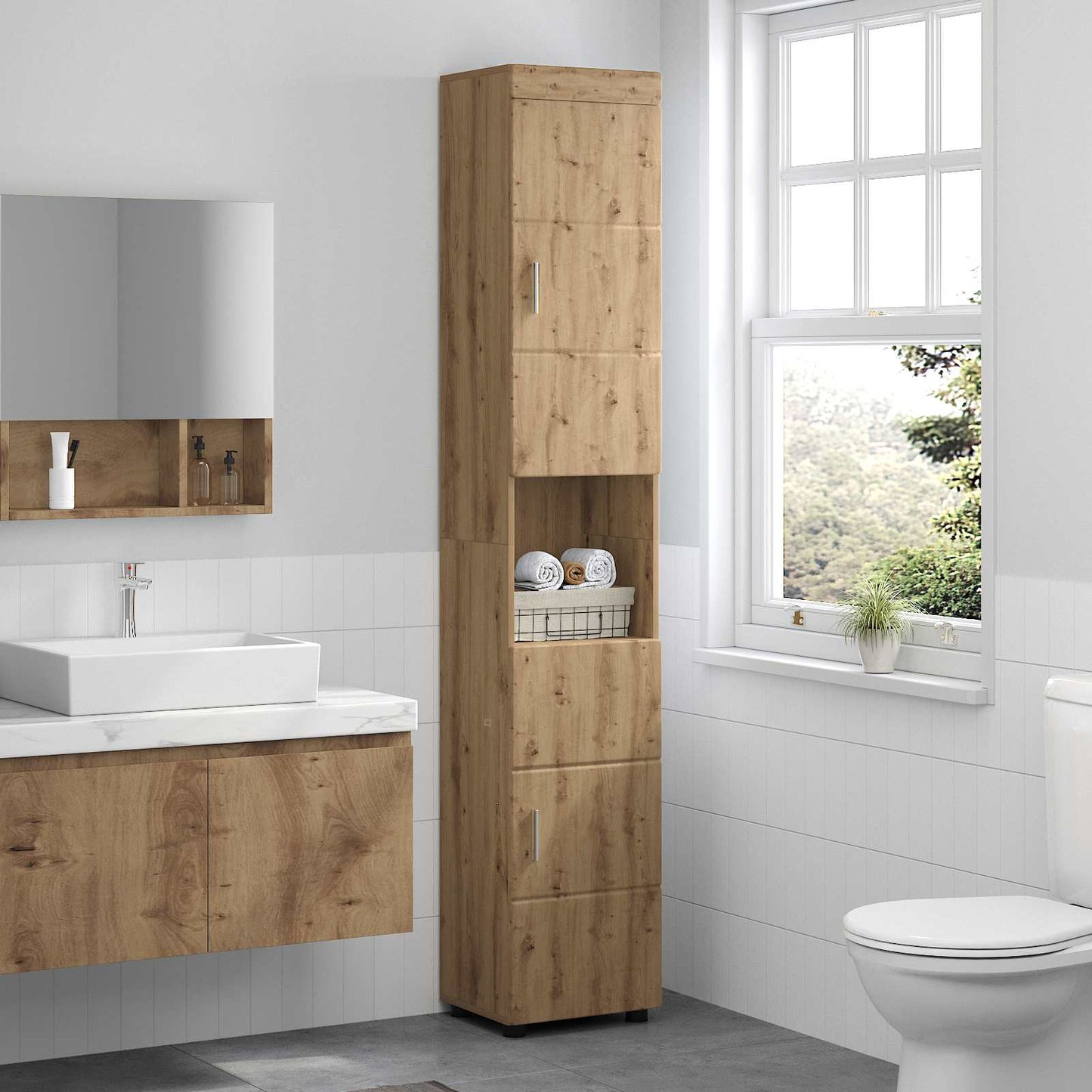 Badkamerkastenset TULUM Artisan Eiken 37 x 31,5 x 203 cm is nu te koop bij PeponiXL, paradijselijk wonen!