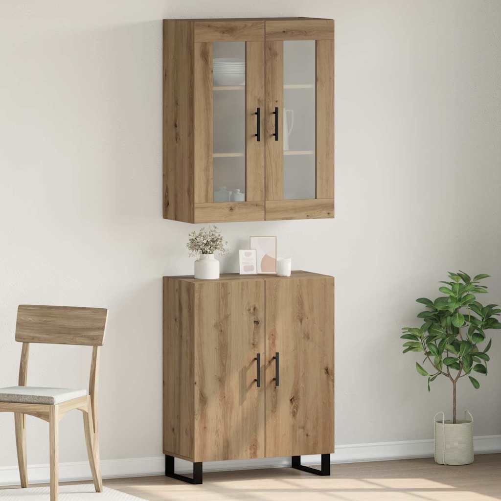 Hoge kast 2 pcs artisanaal eikenkleurig Bewerkt hout is nu te koop bij PeponiXL, paradijselijk wonen!