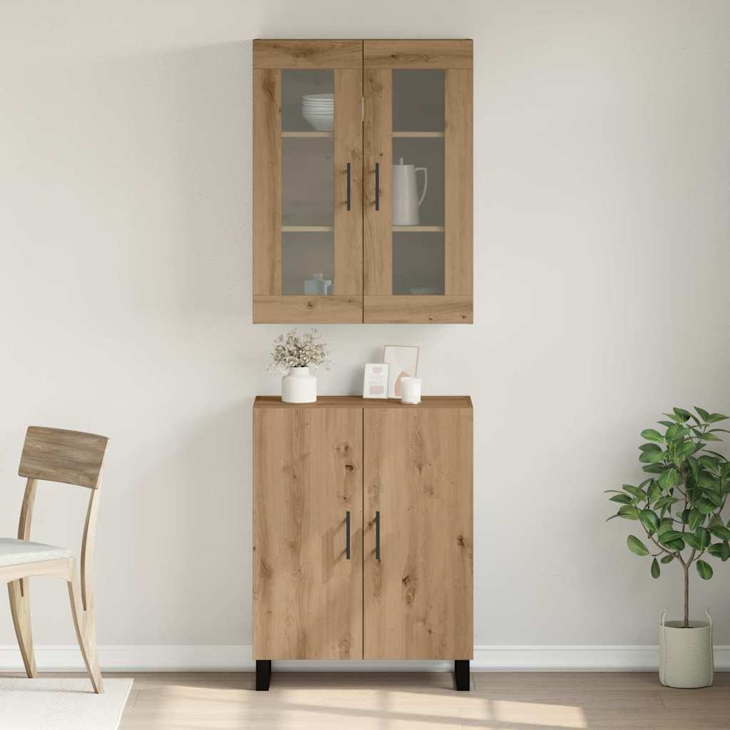 Hoge kast 2 pcs artisanaal eikenkleurig Bewerkt hout is nu te koop bij PeponiXL, paradijselijk wonen!