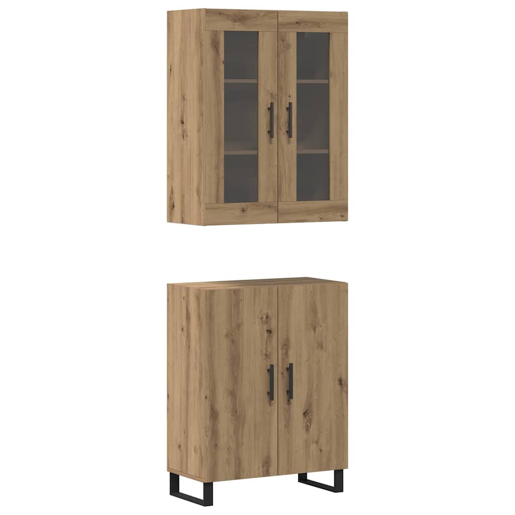 Hoge kast 2 pcs artisanaal eikenkleurig Bewerkt hout is nu te koop bij PeponiXL, paradijselijk wonen!