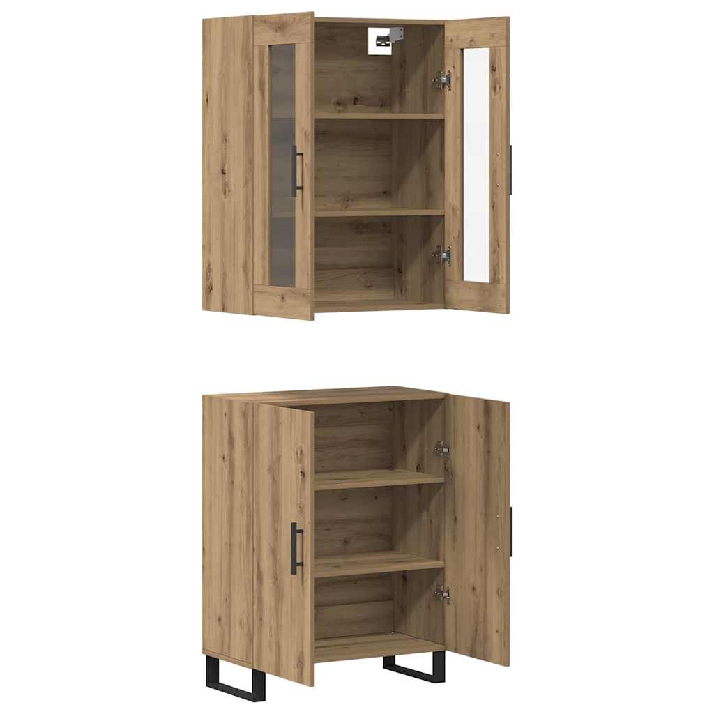 Hoge kast 2 pcs artisanaal eikenkleurig Bewerkt hout is nu te koop bij PeponiXL, paradijselijk wonen!