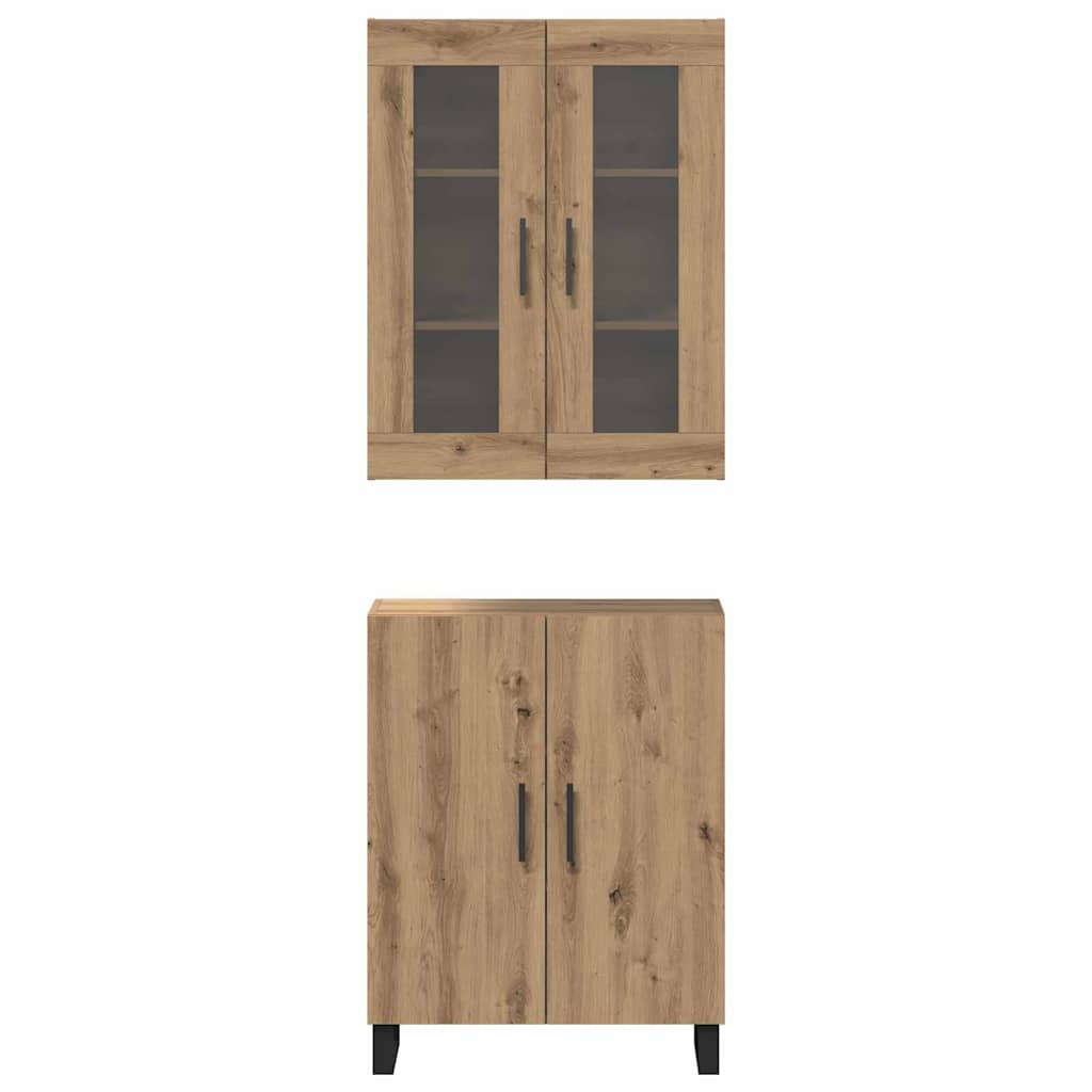 Hoge kast 2 pcs artisanaal eikenkleurig Bewerkt hout is nu te koop bij PeponiXL, paradijselijk wonen!