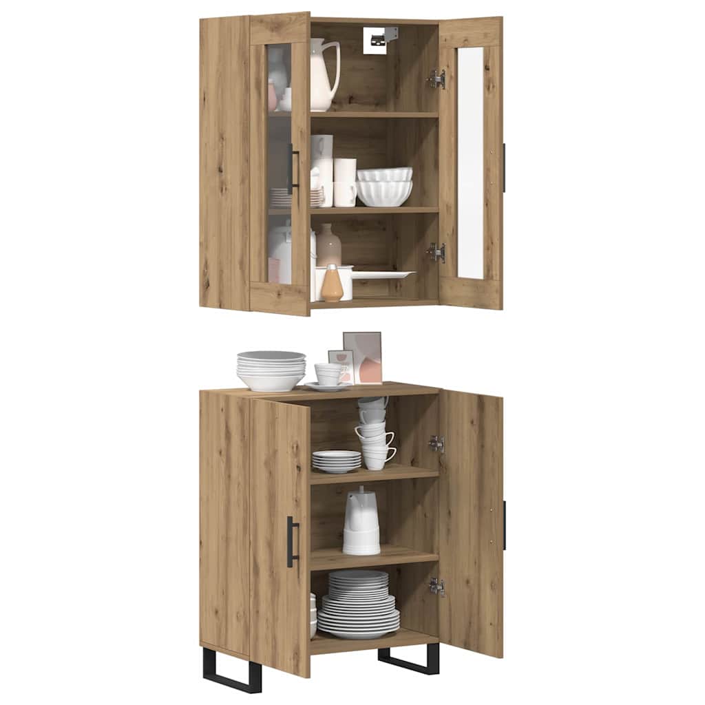 Hoge kast 2 pcs artisanaal eikenkleurig Bewerkt hout is nu te koop bij PeponiXL, paradijselijk wonen!