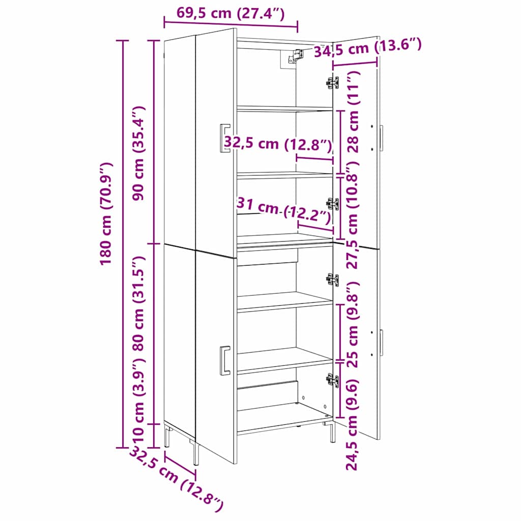 Highboard artisanaal eikenkleurig 69,5 x 34 x 180 cm is nu te koop bij PeponiXL, paradijselijk wonen!