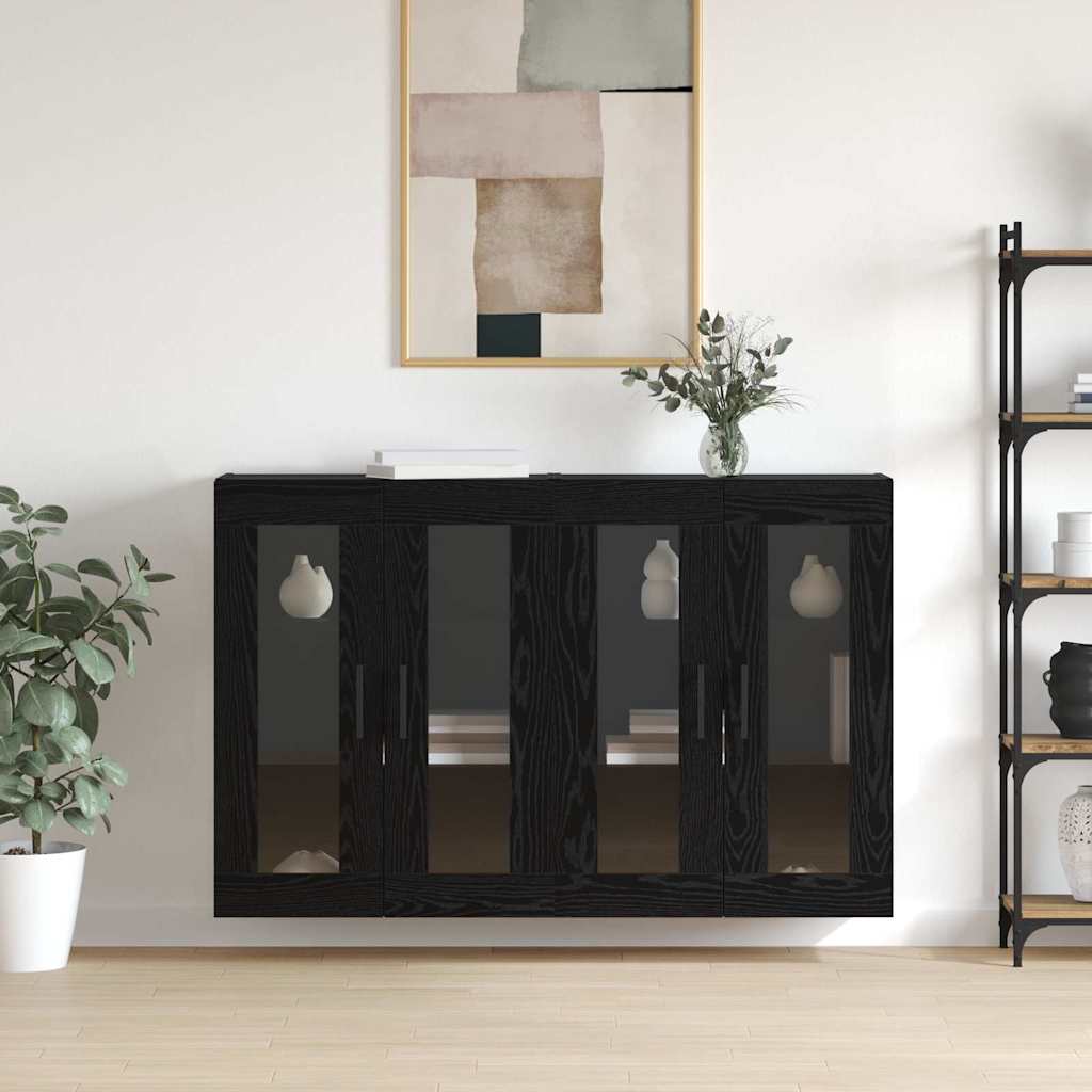 Wandgemonteerde Kasten 2 pcs Zwart eiken 69,5 x 34 x 90 cm is nu te koop bij PeponiXL, paradijselijk wonen!