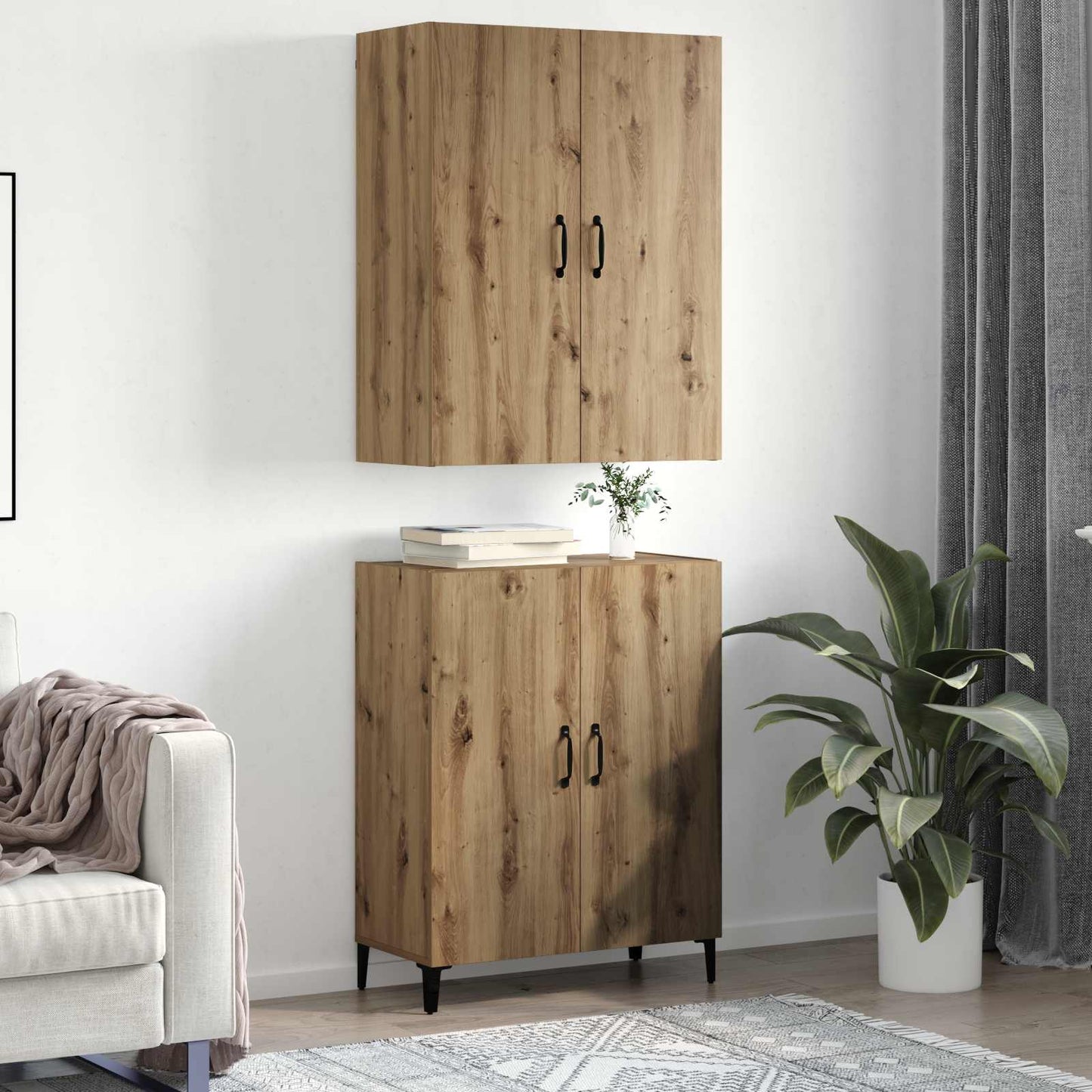 Hoge kast 2 pcs Artisan Eiken 69,5 x 34 x 180 cm Bewerkt hout is nu te koop bij PeponiXL, paradijselijk wonen!
