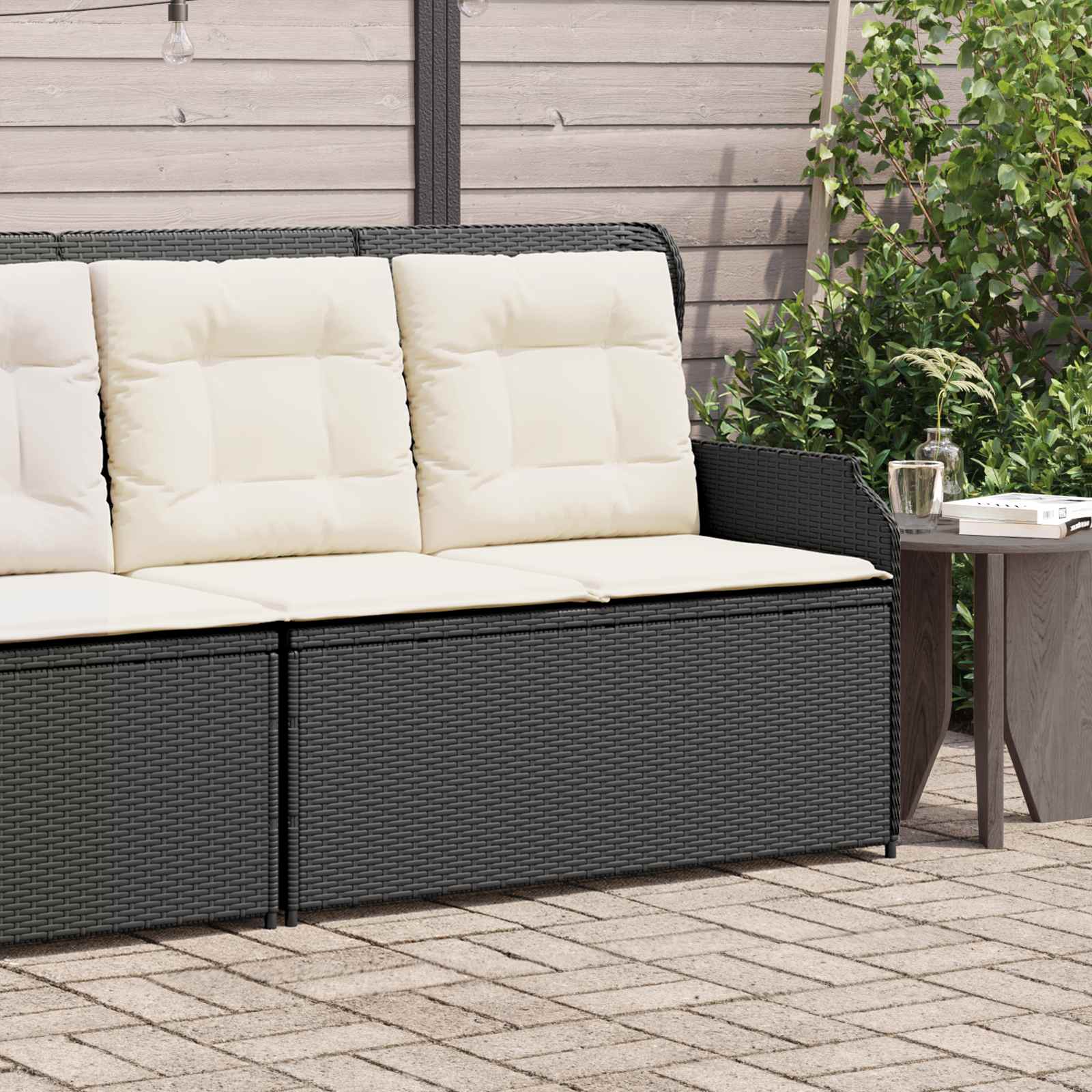 Tuinbank met kussen Zwart en Cream Wit poly rattan is nu te koop bij PeponiXL, paradijselijk wonen!