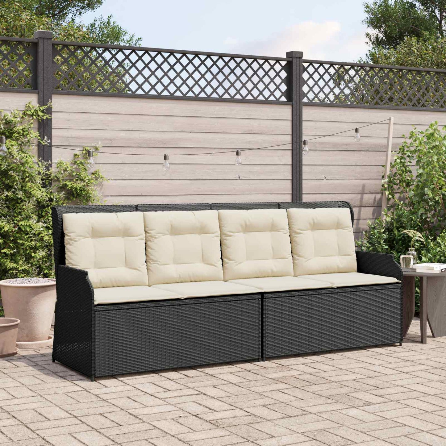 Tuinbank met kussen Zwart en Cream Wit poly rattan is nu te koop bij PeponiXL, paradijselijk wonen!
