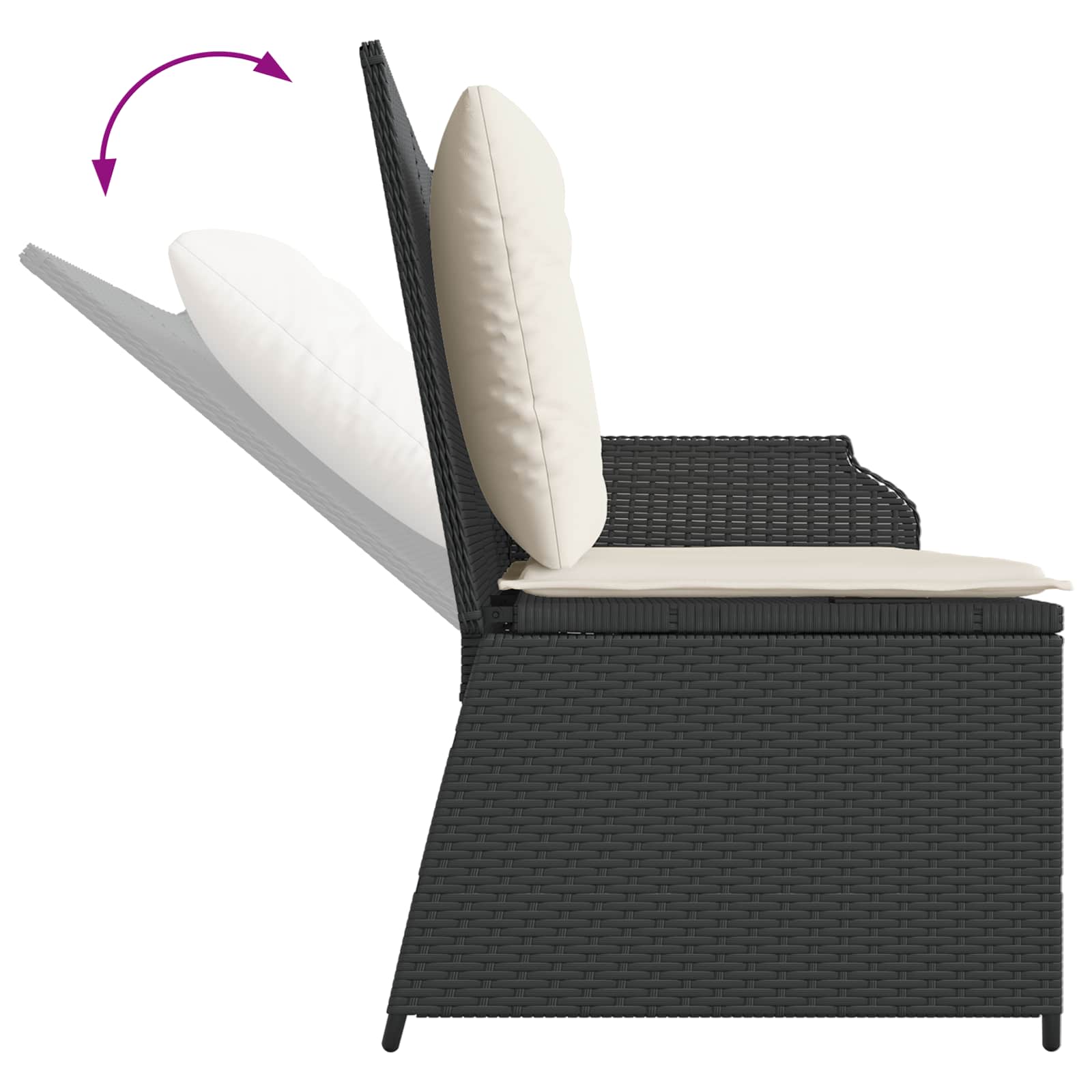 Tuinbank met kussen Zwart en Cream Wit poly rattan is nu te koop bij PeponiXL, paradijselijk wonen!