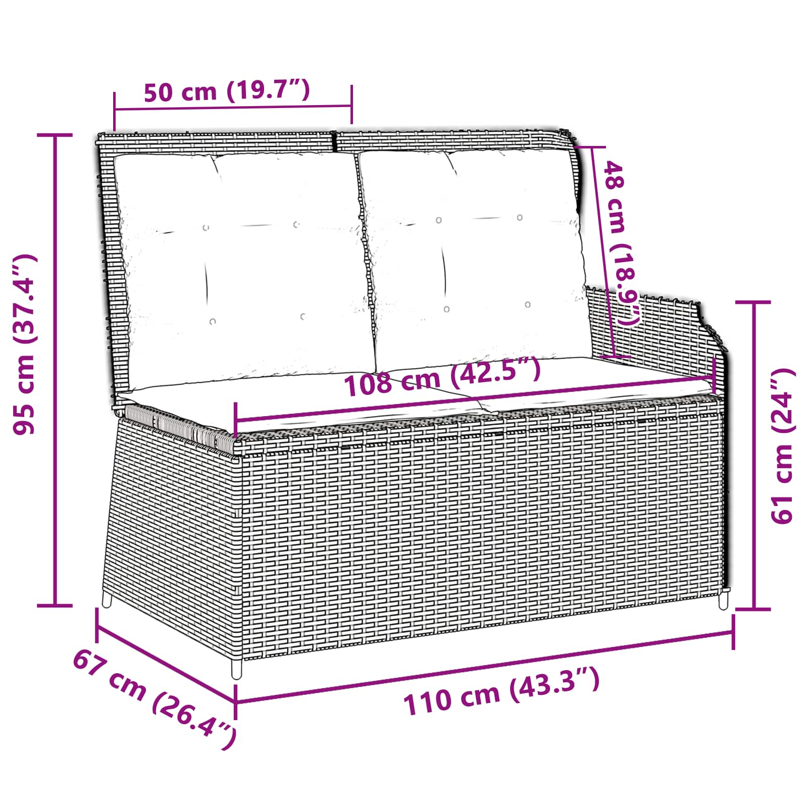 Tuinbank met kussen Zwart en Cream Wit poly rattan is nu te koop bij PeponiXL, paradijselijk wonen!