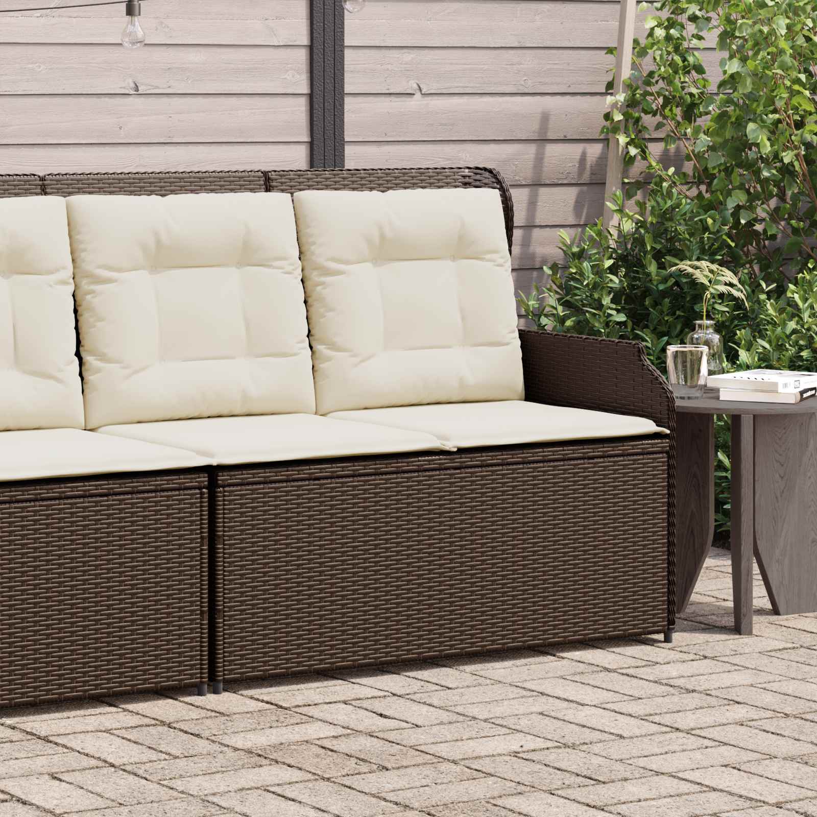 Tuinbank met kussen Zwart en Cream Wit poly rattan is nu te koop bij PeponiXL, paradijselijk wonen!