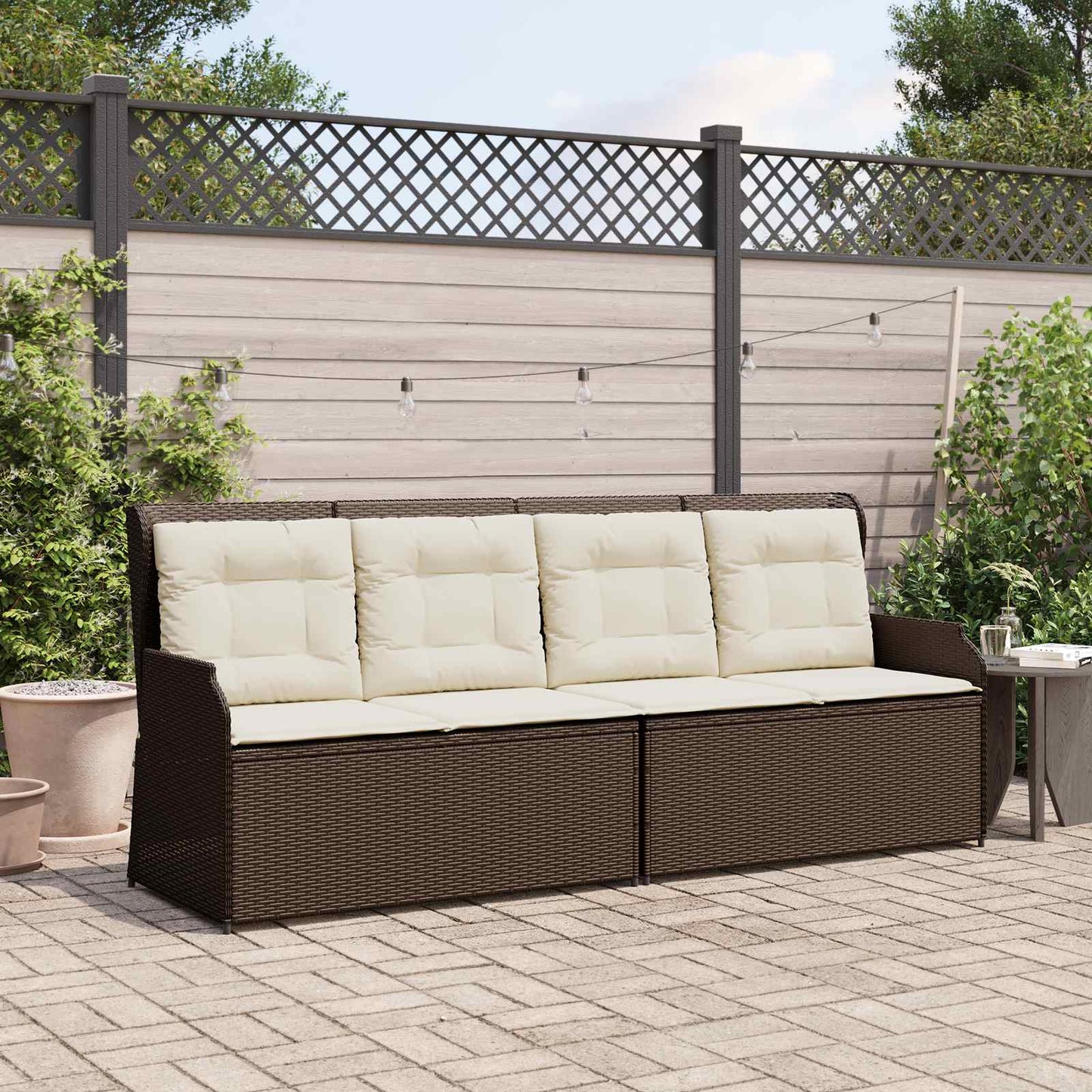 Tuinbank met kussen Zwart en Cream Wit poly rattan is nu te koop bij PeponiXL, paradijselijk wonen!