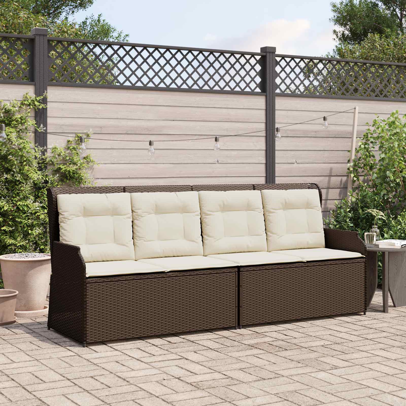 Tuinbank met kussen Zwart en Cream Wit poly rattan is nu te koop bij PeponiXL, paradijselijk wonen!