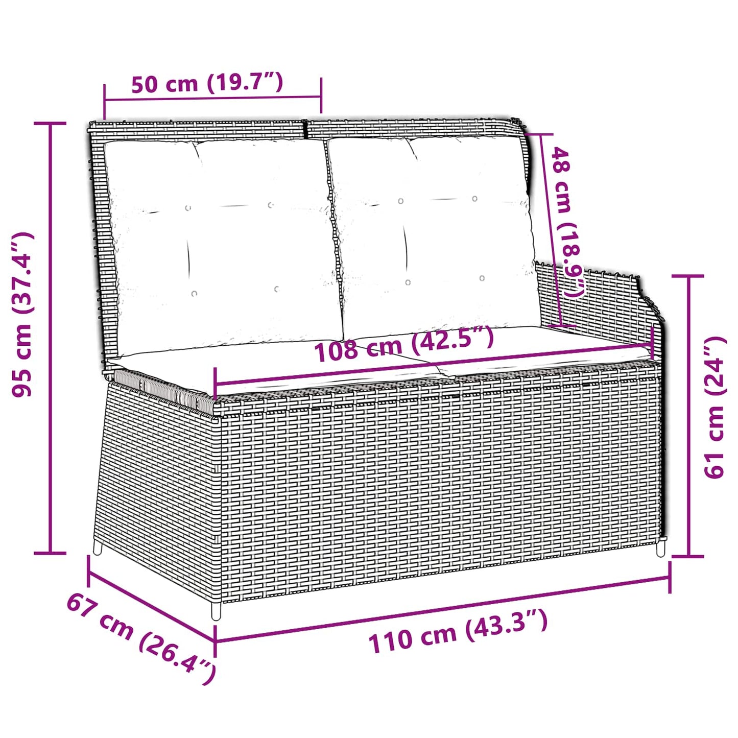 Tuinbank met kussen Zwart en Cream Wit poly rattan is nu te koop bij PeponiXL, paradijselijk wonen!