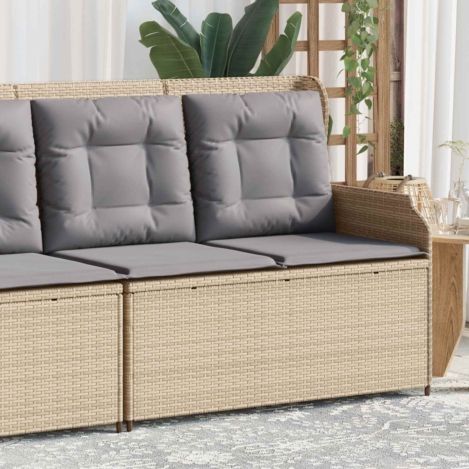 Tuinbank met kussen Beige en Grijs poly rattan is nu te koop bij PeponiXL, paradijselijk wonen!