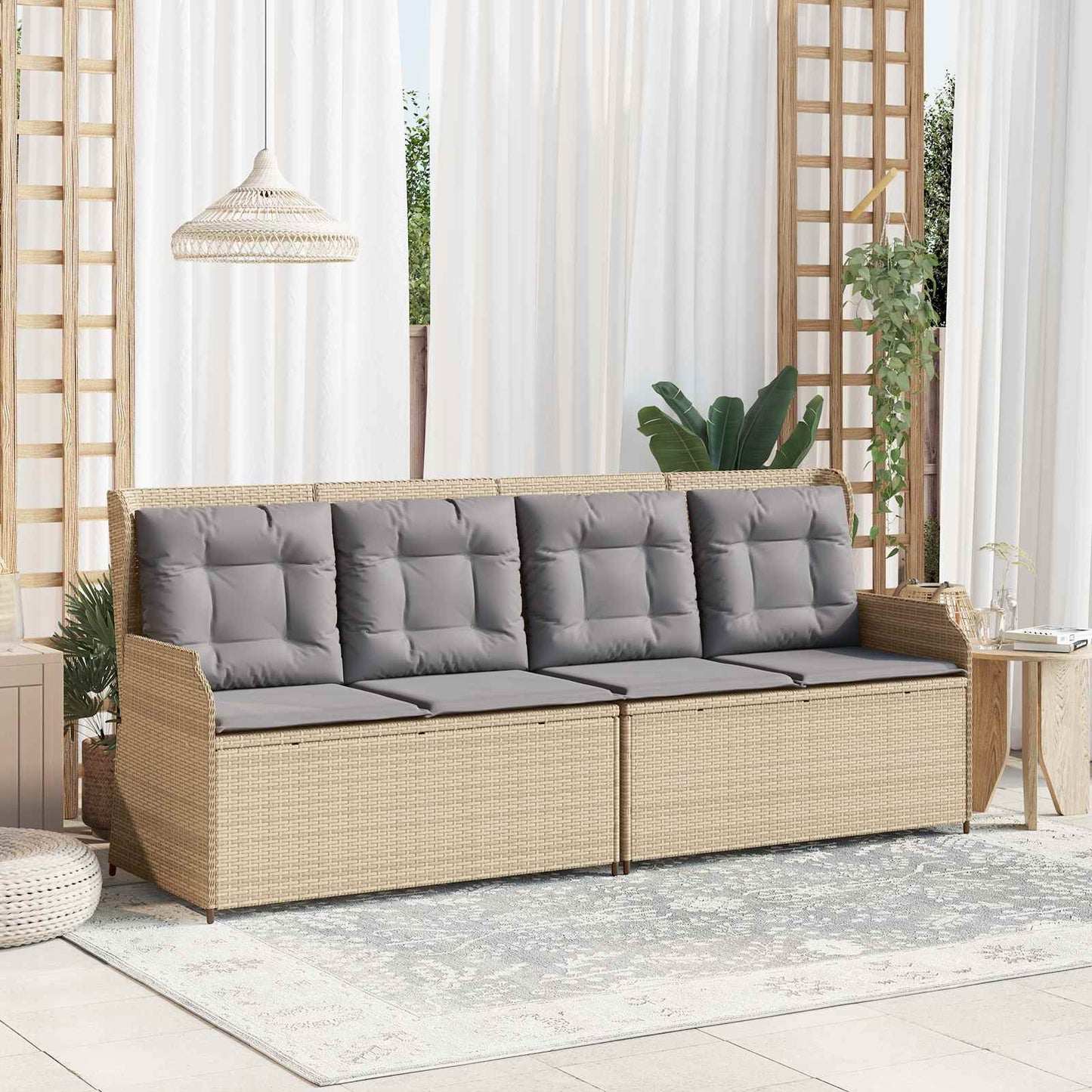 Tuinbank met kussen Beige en Grijs poly rattan is nu te koop bij PeponiXL, paradijselijk wonen!